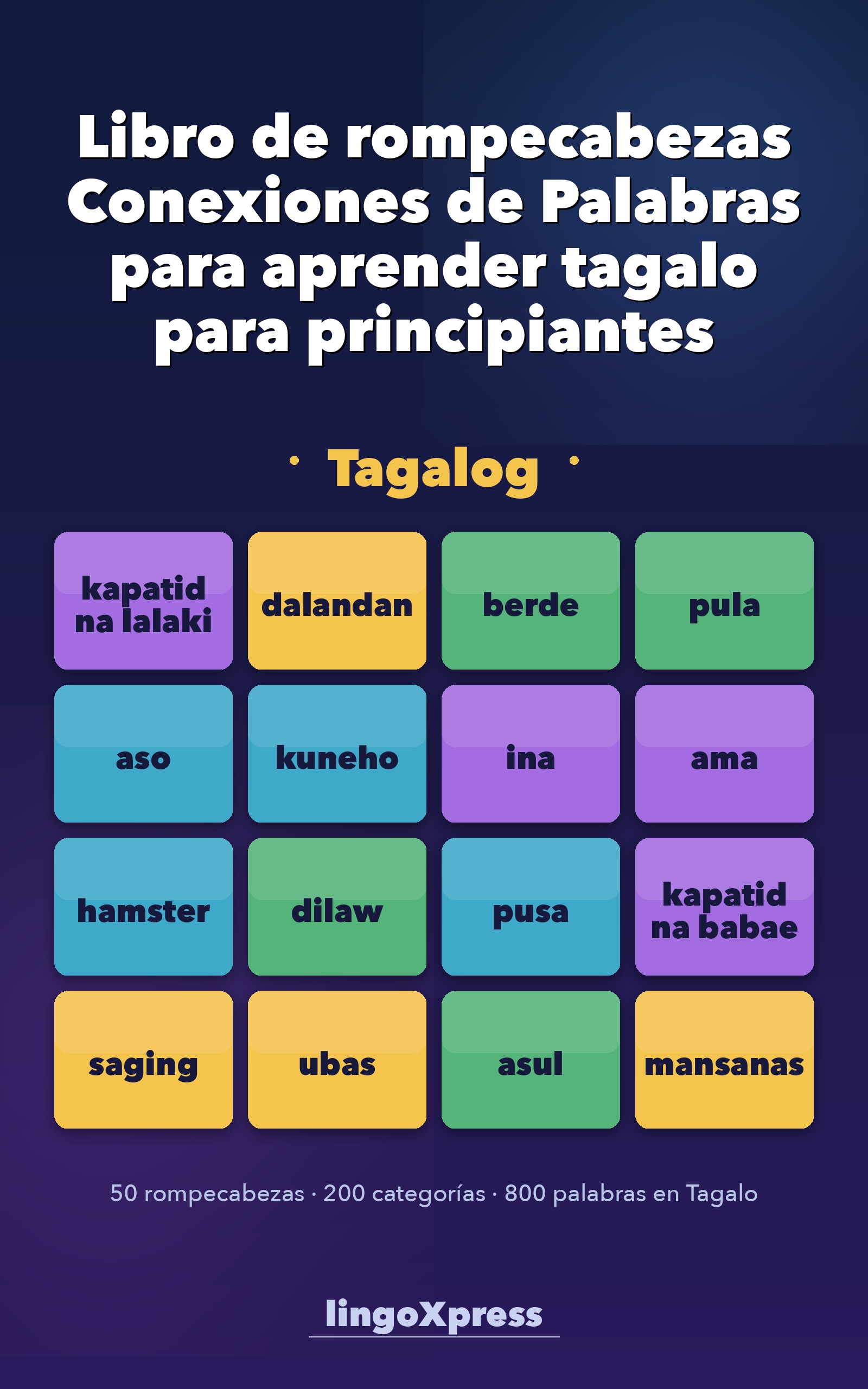 Libro de rompecabezas Conexiones de Palabras para aprender tagalo para principiantes