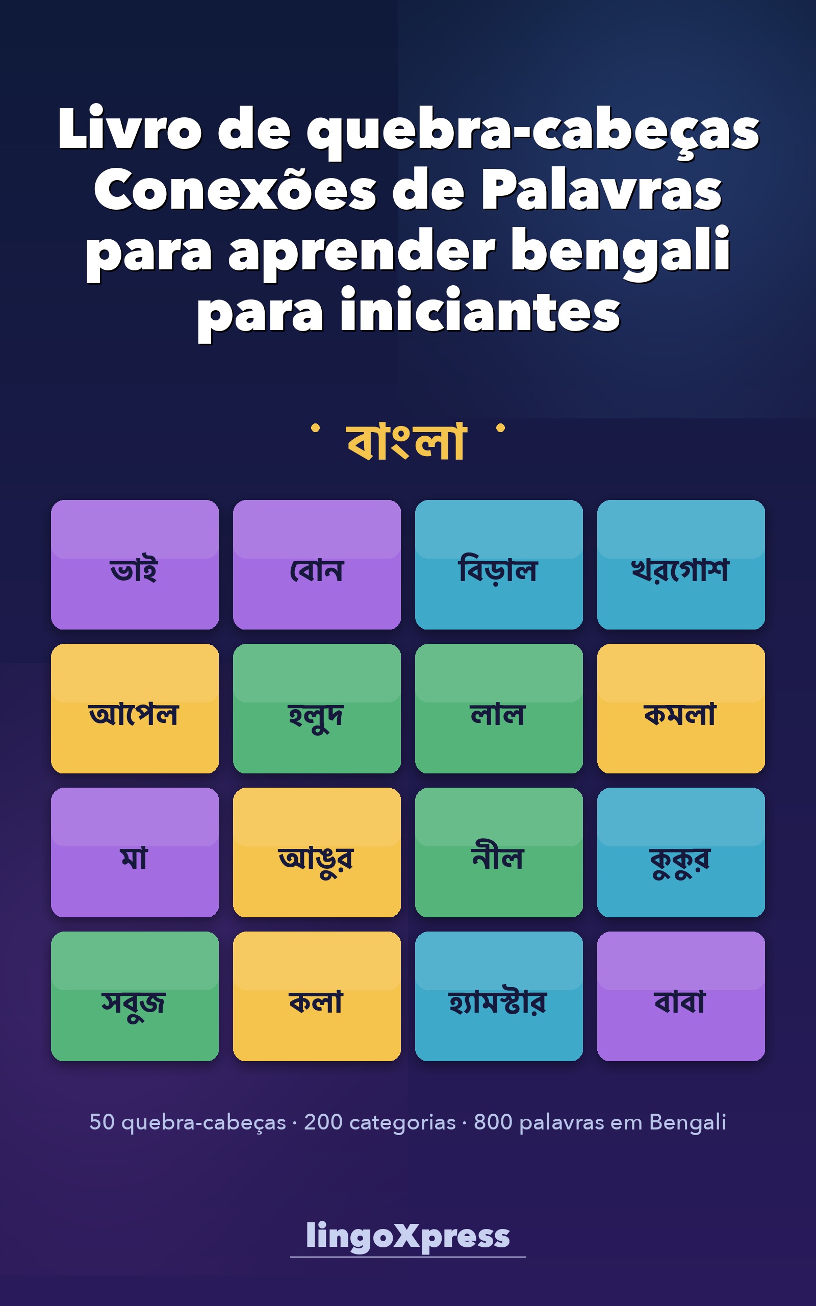 Livro de quebra-cabeças Conexões de Palavras para aprender bengali para iniciantes
