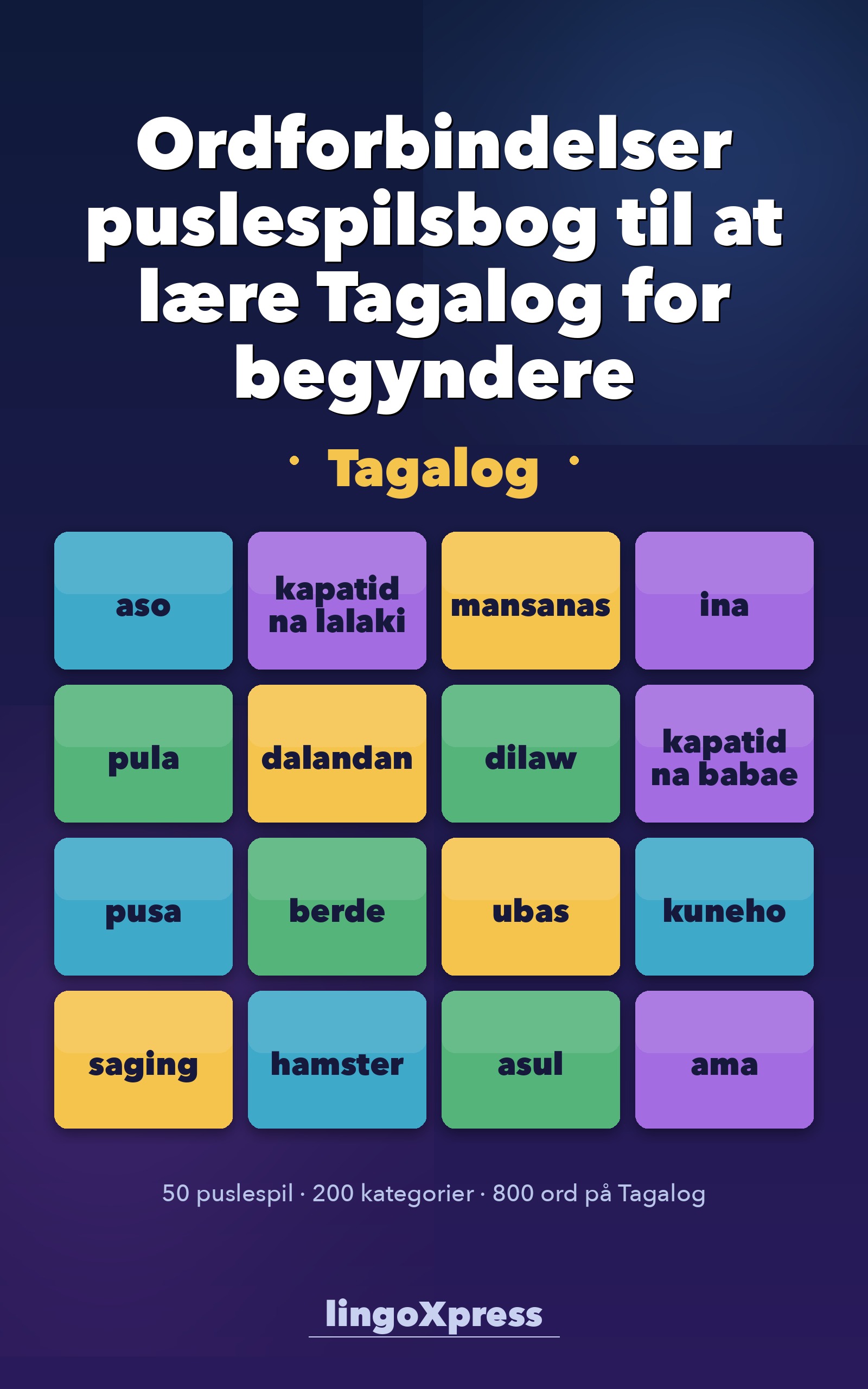 Ordforbindelser puslespilsbog til at lære Tagalog for begyndere