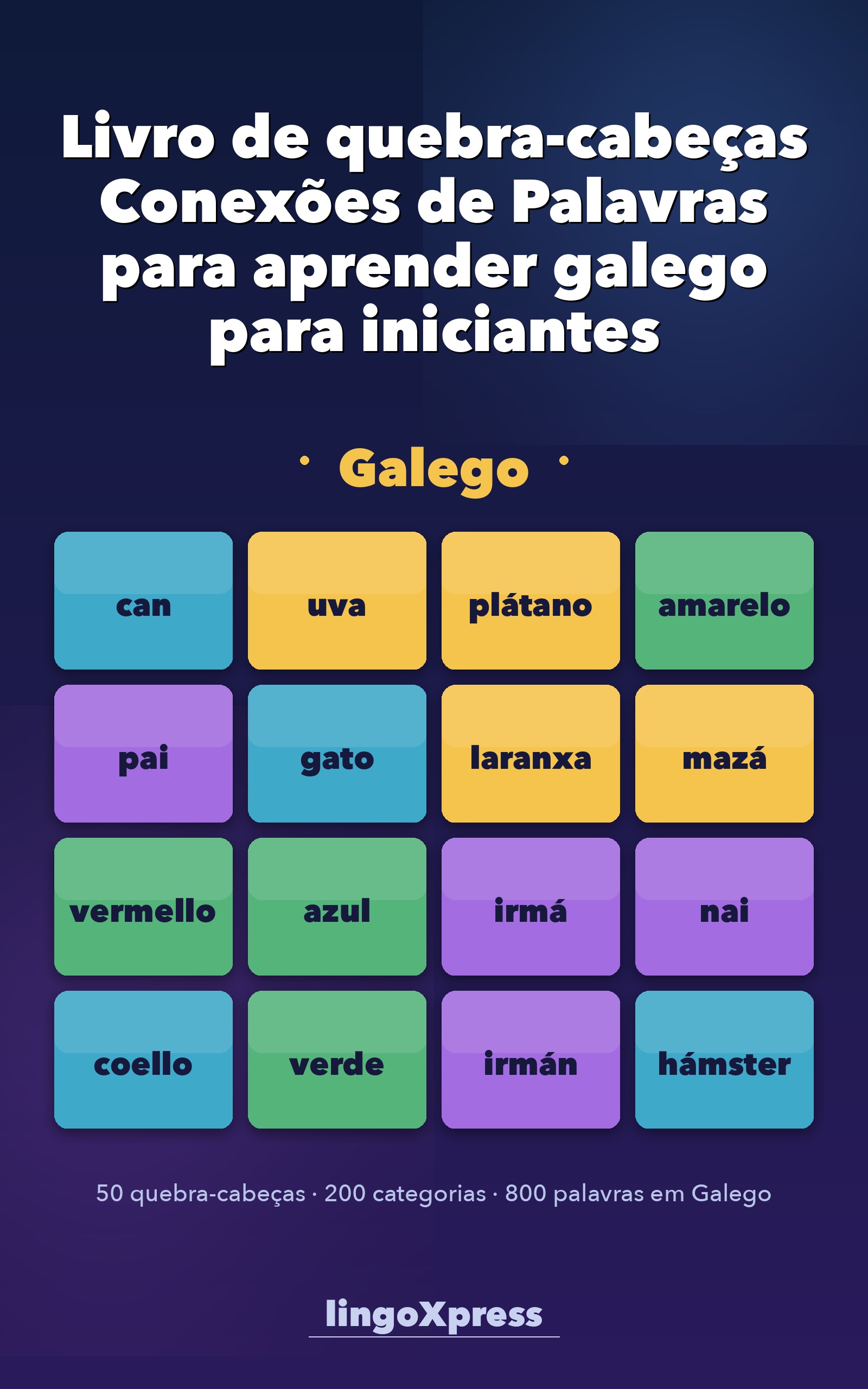 Livro de quebra-cabeças Conexões de Palavras para aprender galego para iniciantes