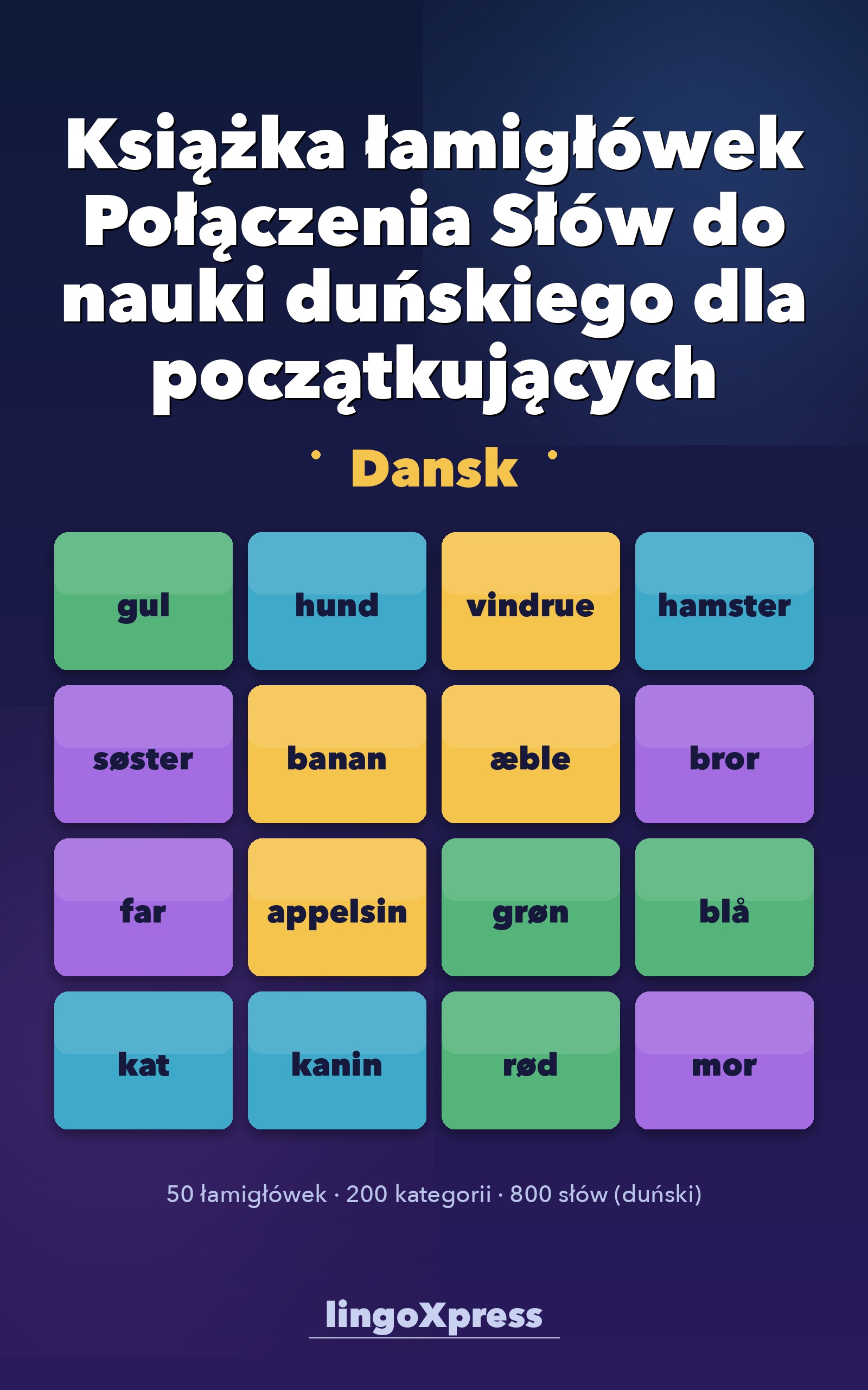 Książka łamigłówek Połączenia Słów do nauki duńskiego dla początkujących