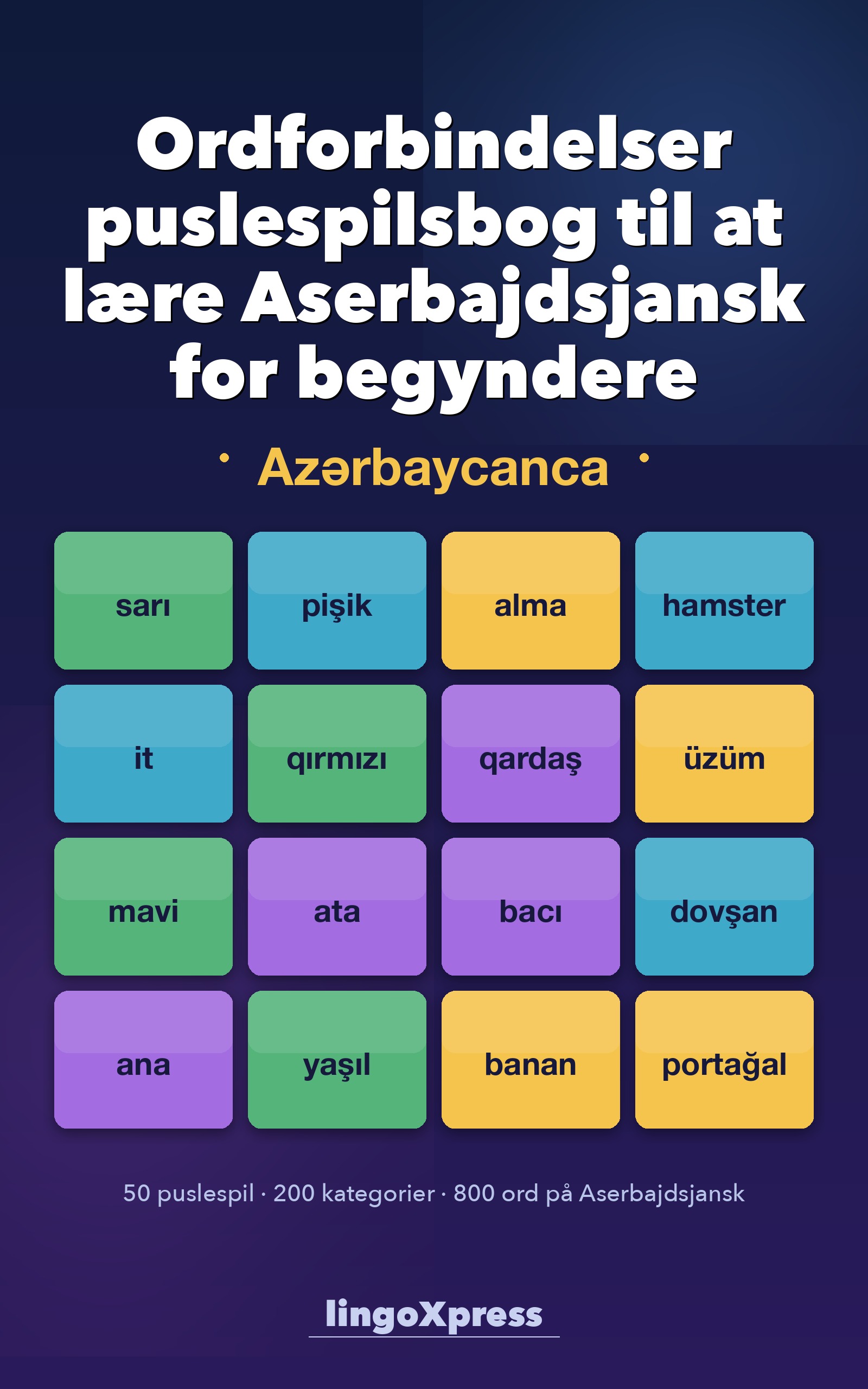 Ordforbindelser puslespilsbog til at lære Aserbajdsjansk for begyndere