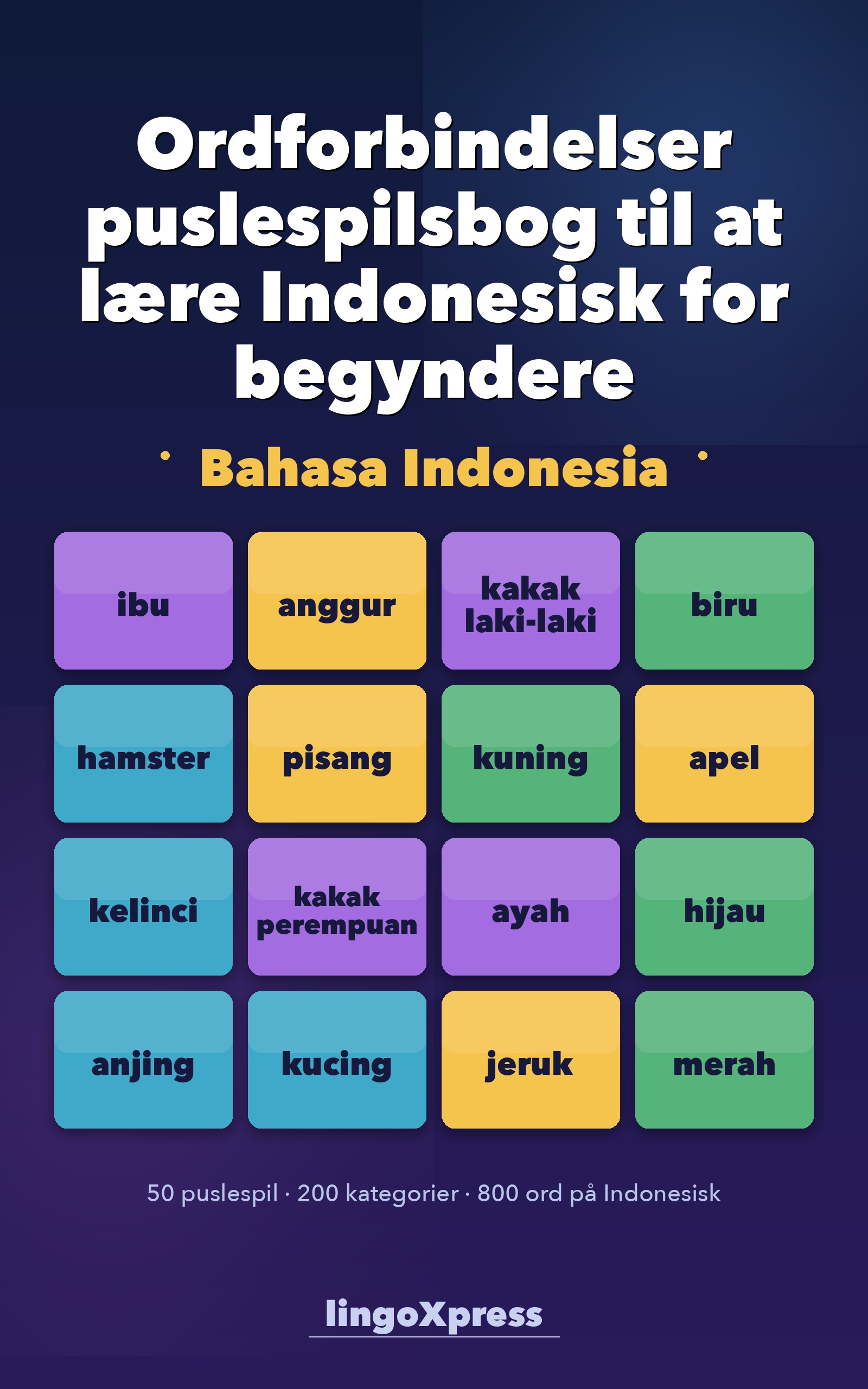 Ordforbindelser puslespilsbog til at lære Indonesisk for begyndere