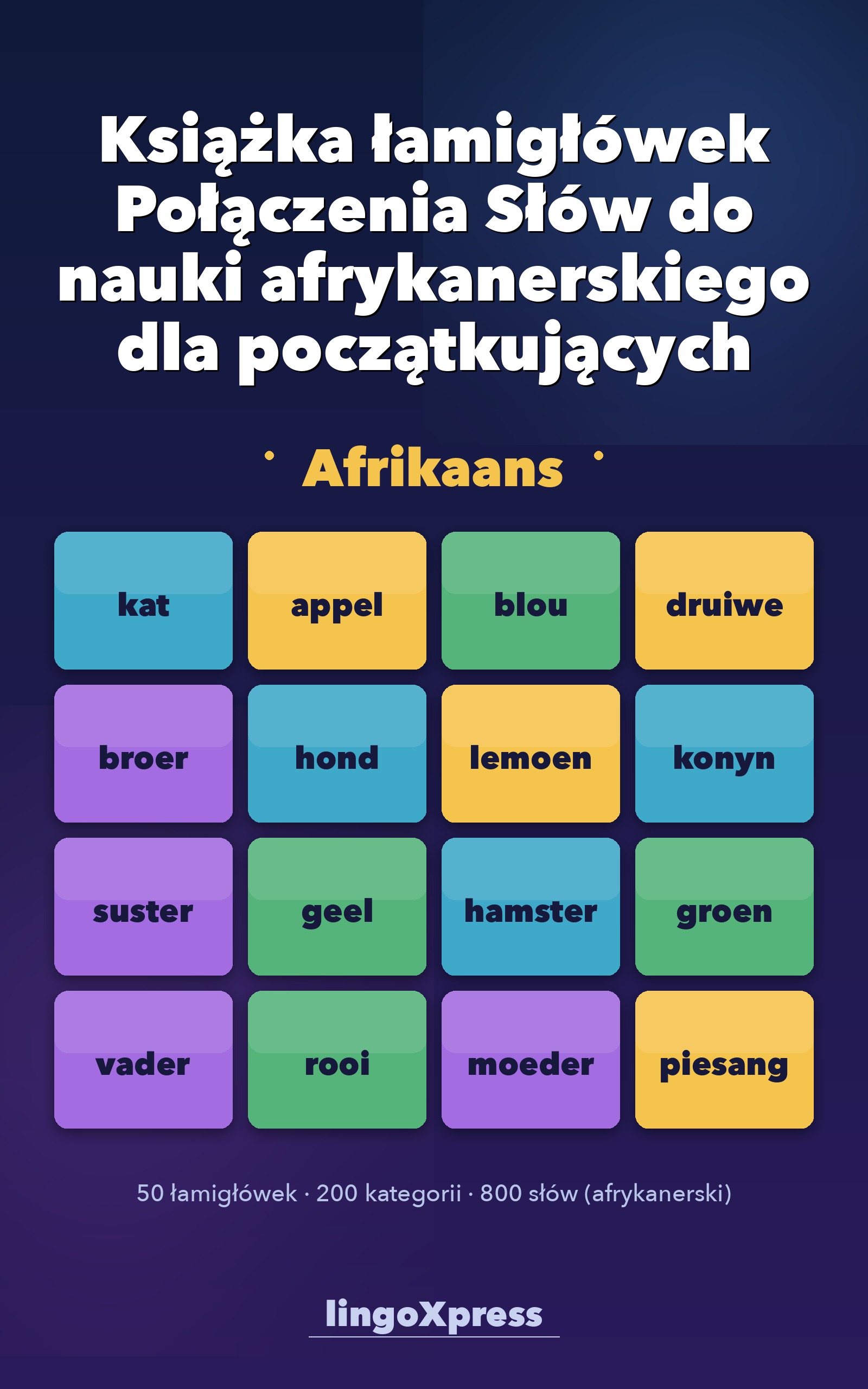 Książka łamigłówek Połączenia Słów do nauki afrykanerskiego dla początkujących