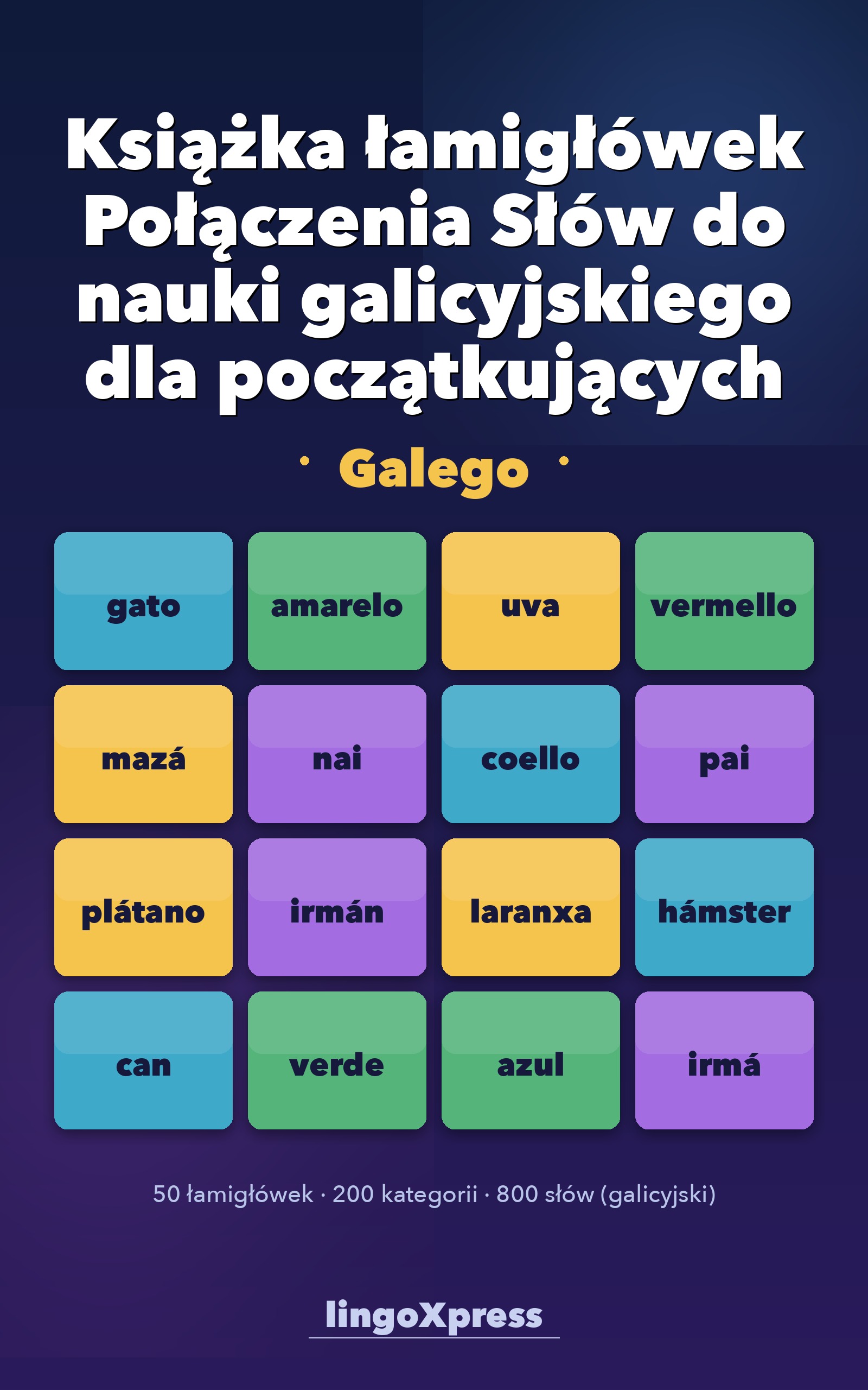 Książka łamigłówek Połączenia Słów do nauki galicyjskiego dla początkujących
