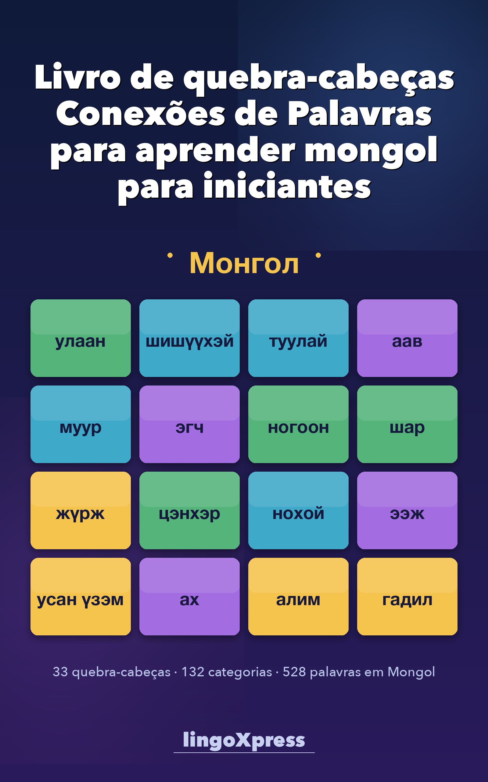 Livro de quebra-cabeças Conexões de Palavras para aprender mongol para iniciantes