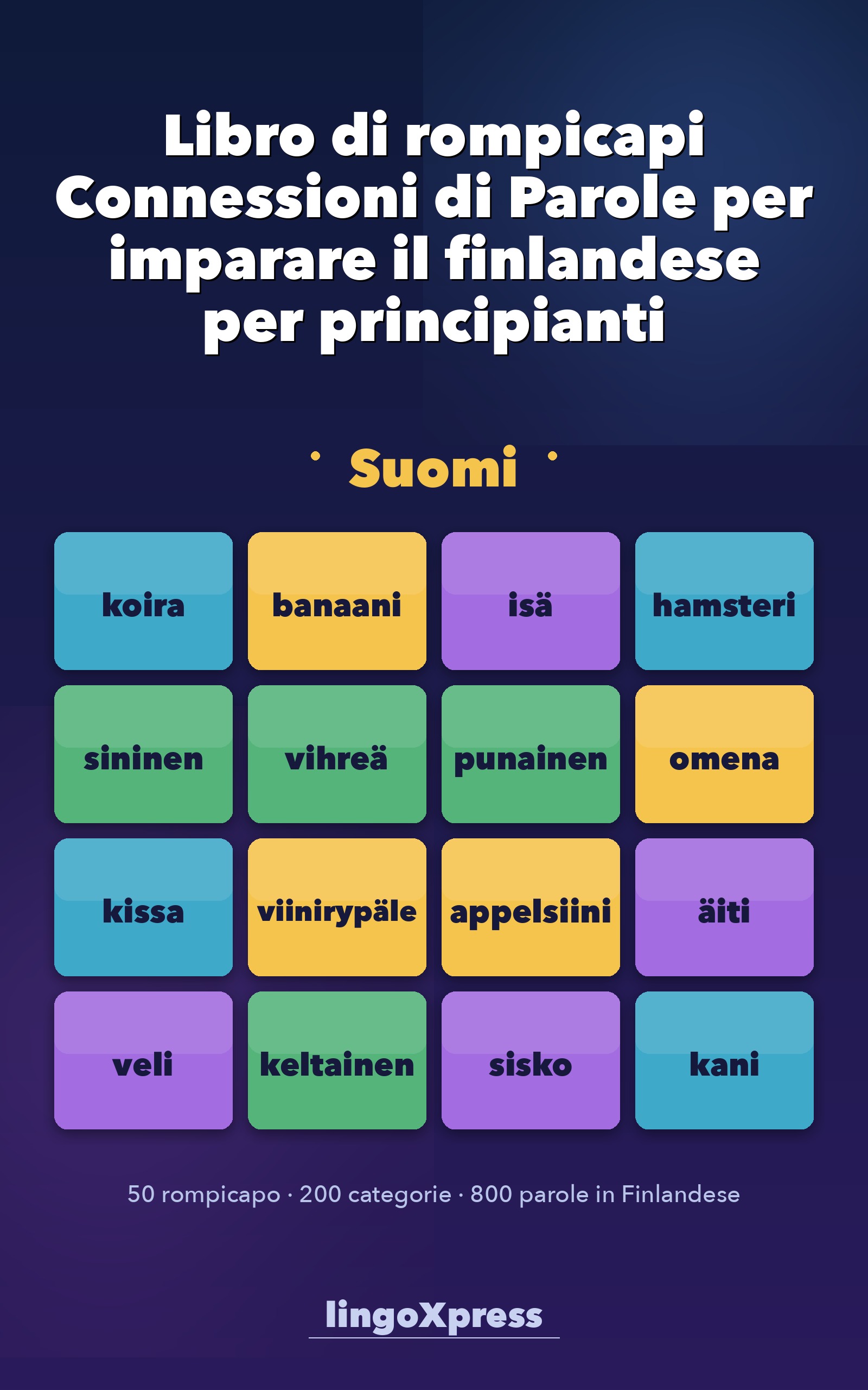Libro di rompicapi Connessioni di Parole per imparare il finlandese per principianti