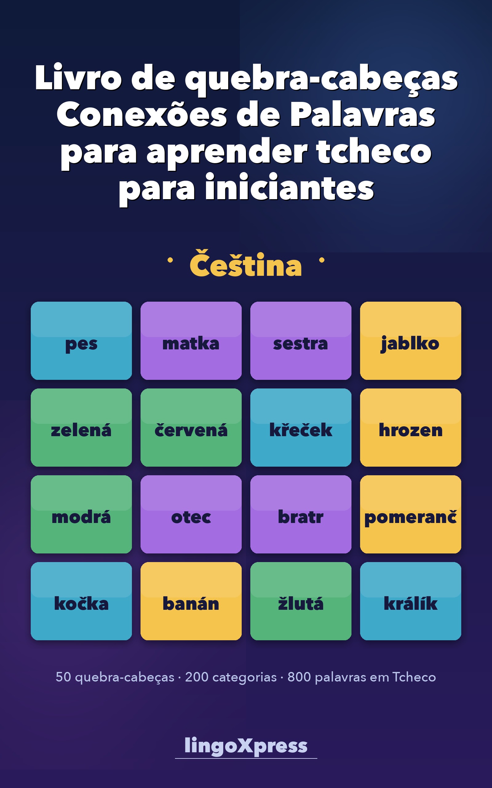 Livro de quebra-cabeças Conexões de Palavras para aprender tcheco para iniciantes