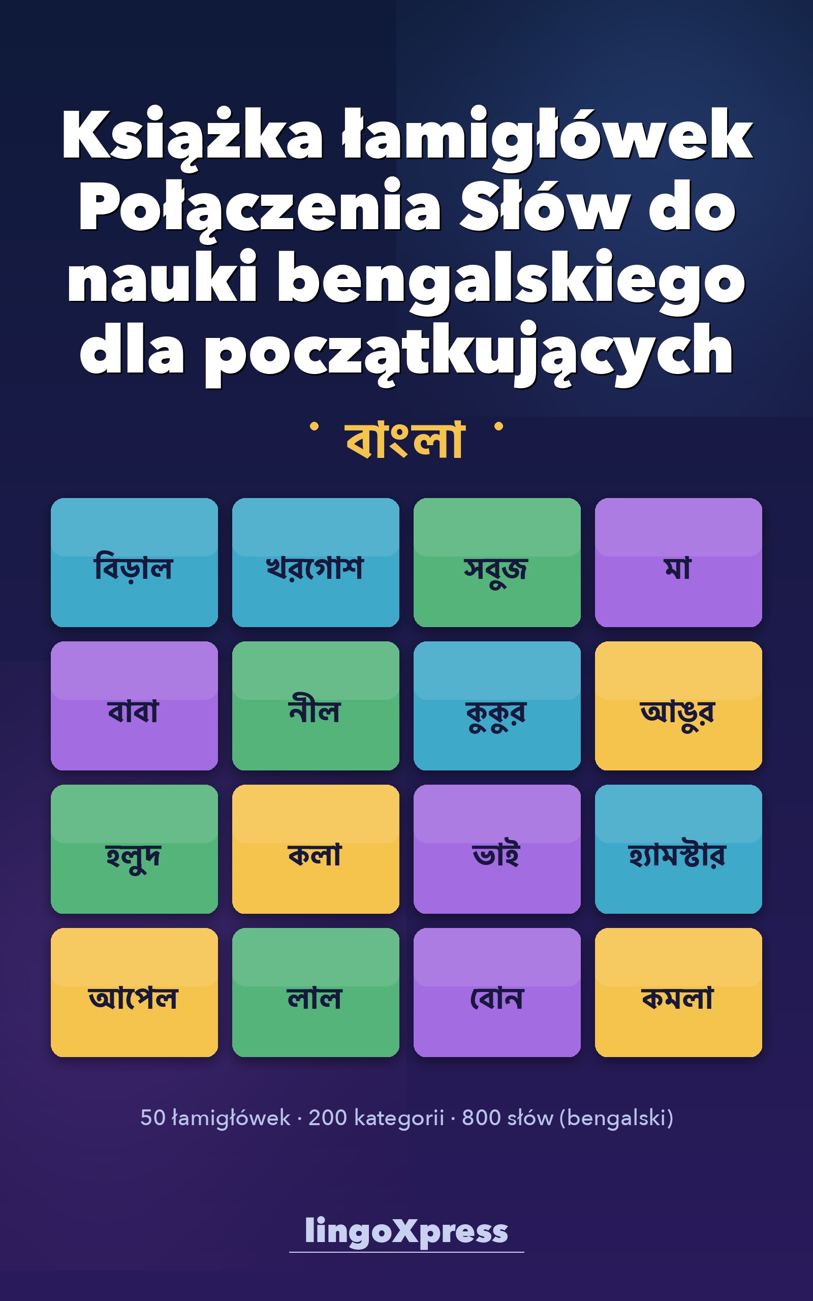 Książka łamigłówek Połączenia Słów do nauki bengalskiego dla początkujących