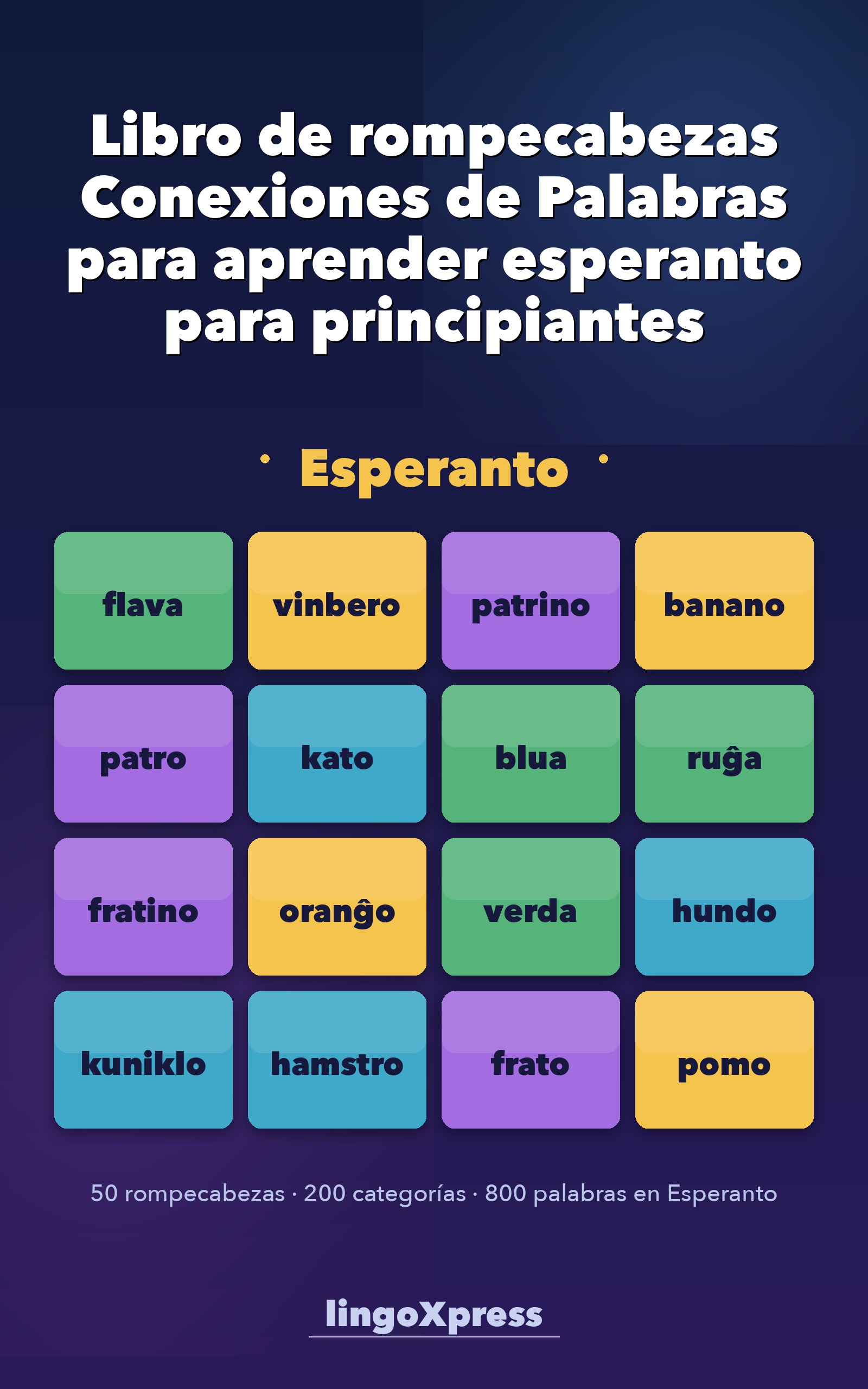Libro de rompecabezas Conexiones de Palabras para aprender esperanto para principiantes
