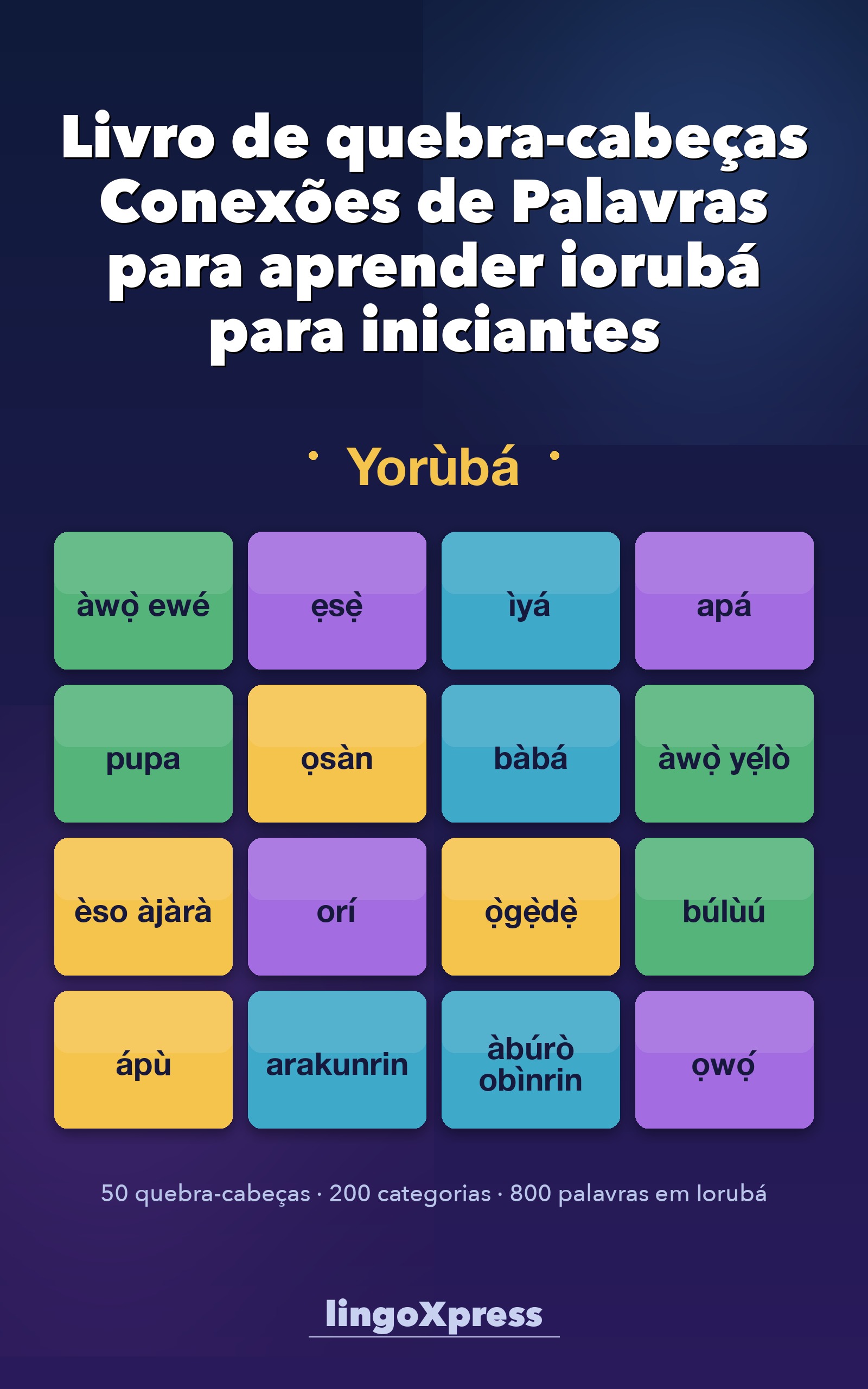 Livro de quebra-cabeças Conexões de Palavras para aprender iorubá para iniciantes