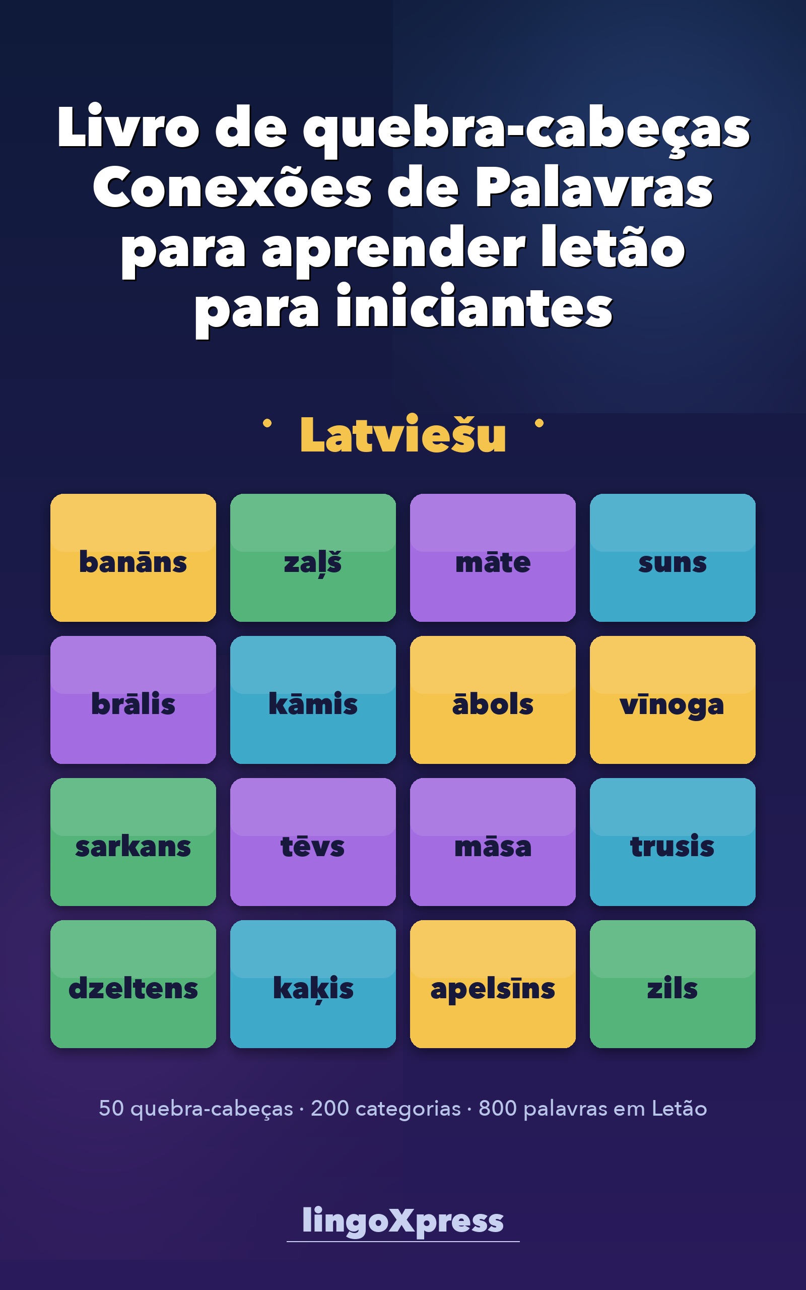 Livro de quebra-cabeças Conexões de Palavras para aprender letão para iniciantes