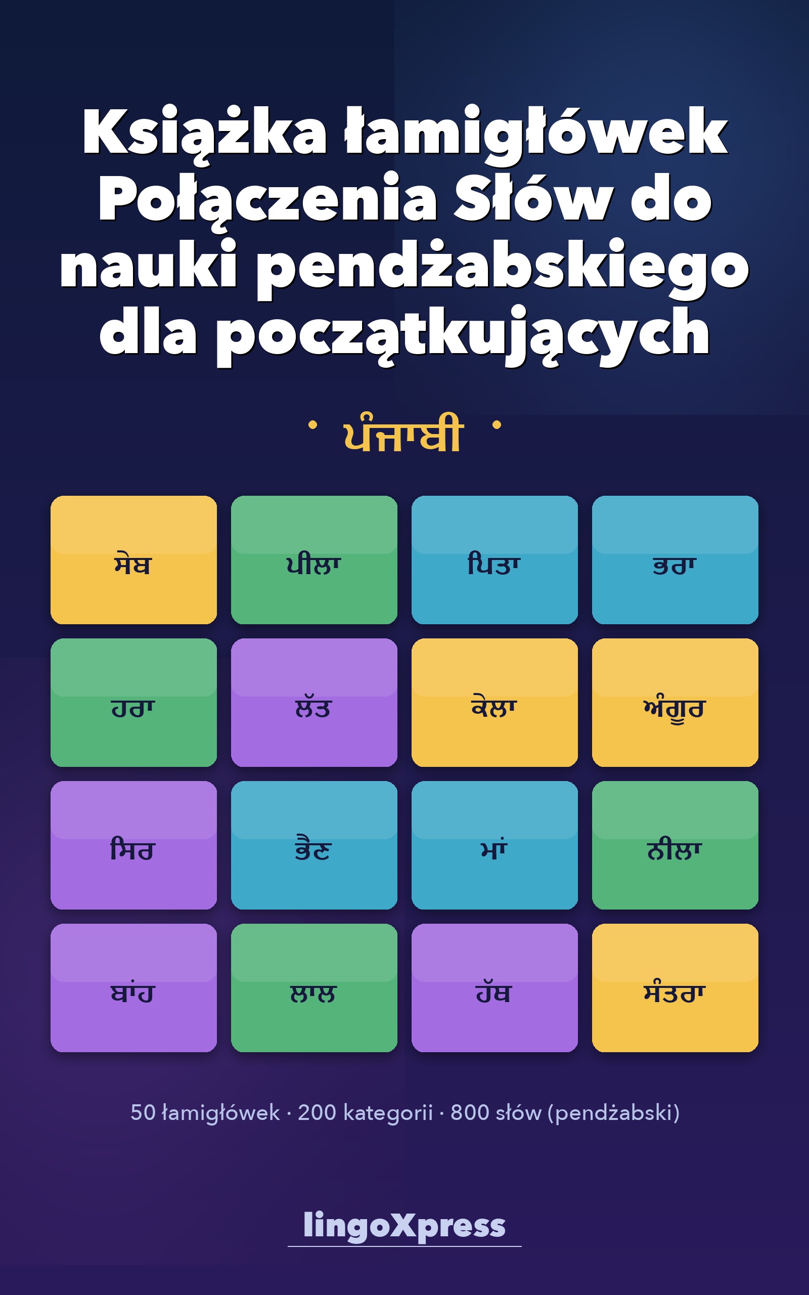 Książka łamigłówek Połączenia Słów do nauki pendżabskiego dla początkujących