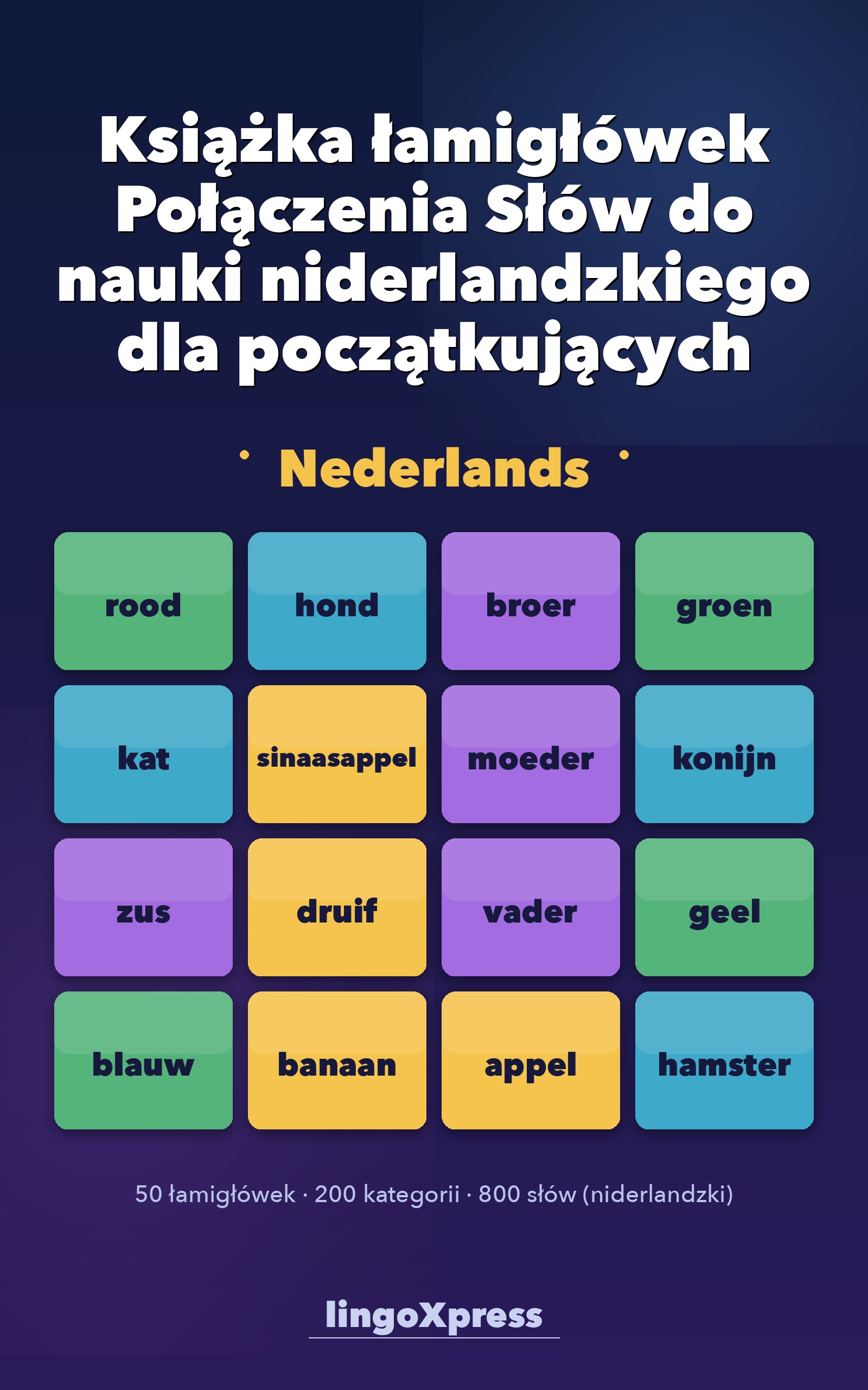 Książka łamigłówek Połączenia Słów do nauki niderlandzkiego dla początkujących