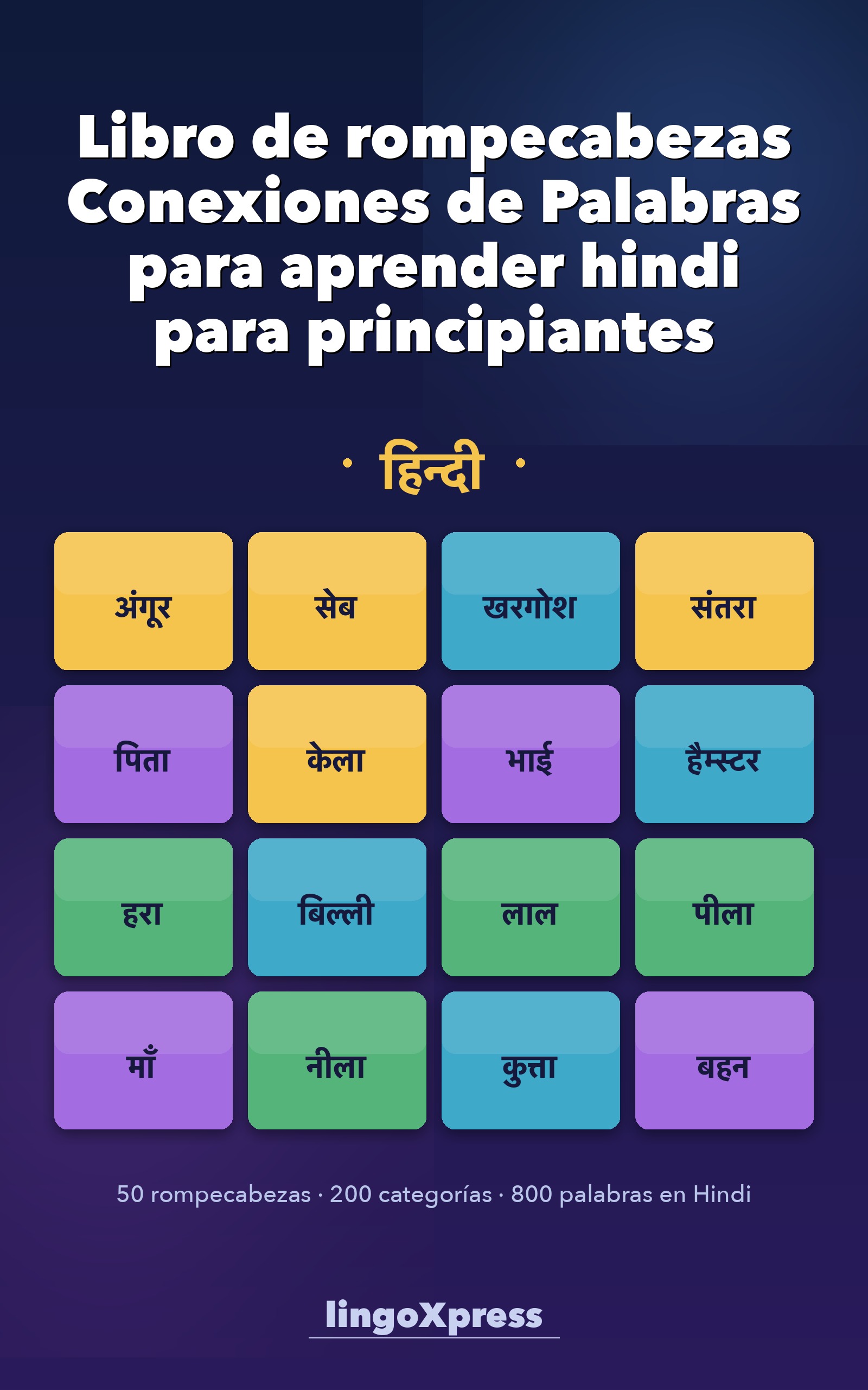 Libro de rompecabezas Conexiones de Palabras para aprender hindi para principiantes