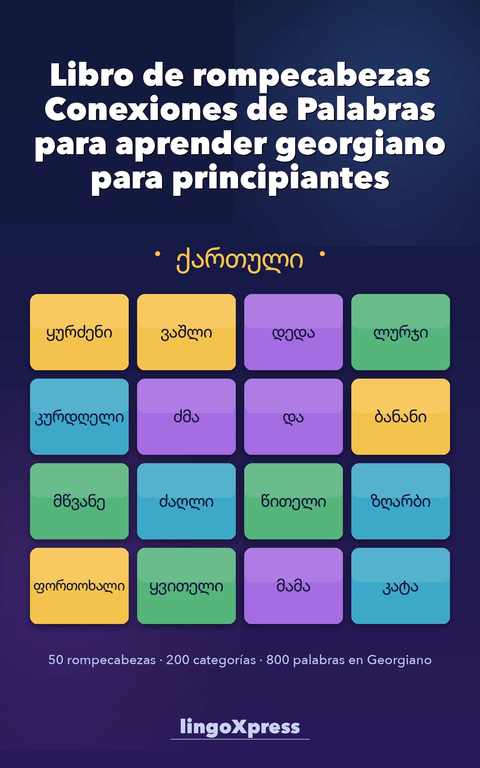 Libro de rompecabezas Conexiones de Palabras para aprender georgiano para principiantes
