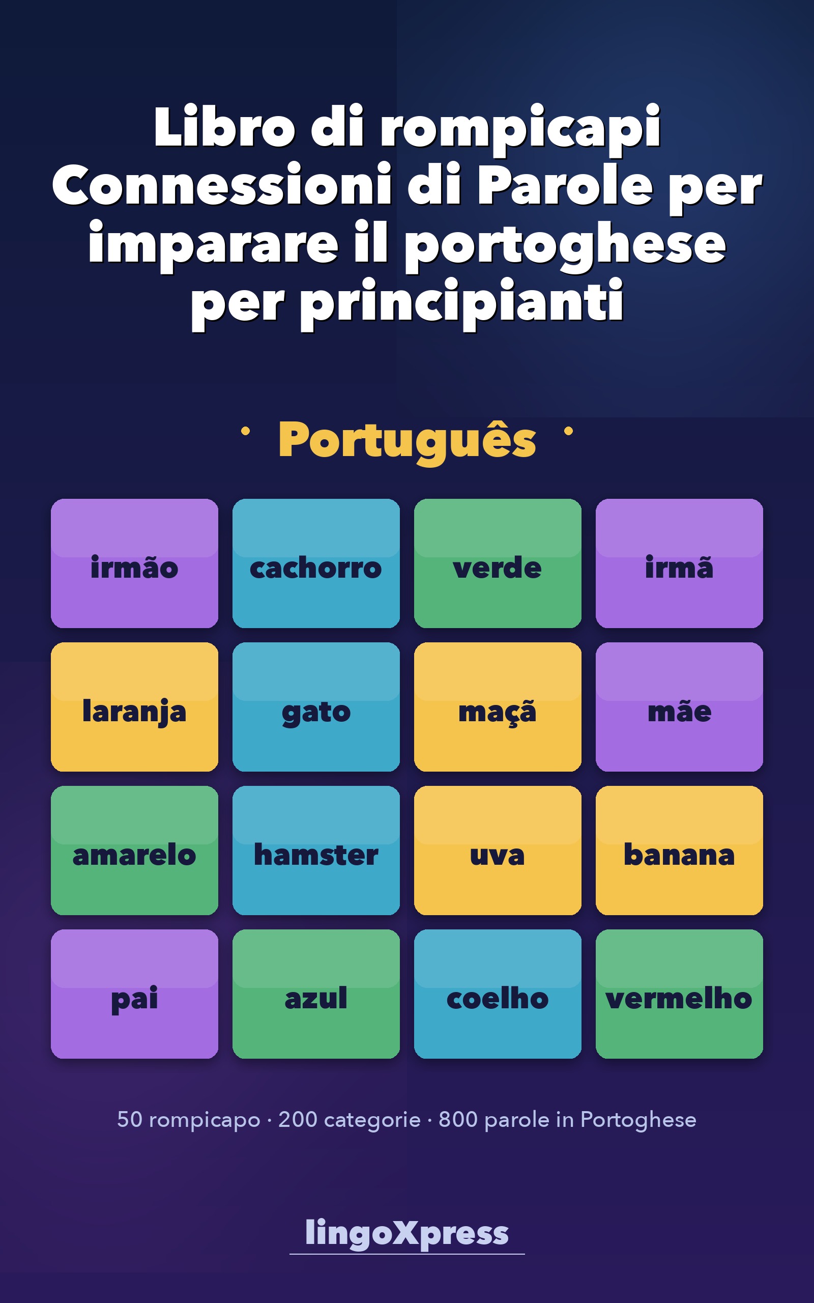 Libro di rompicapi Connessioni di Parole per imparare il portoghese per principianti