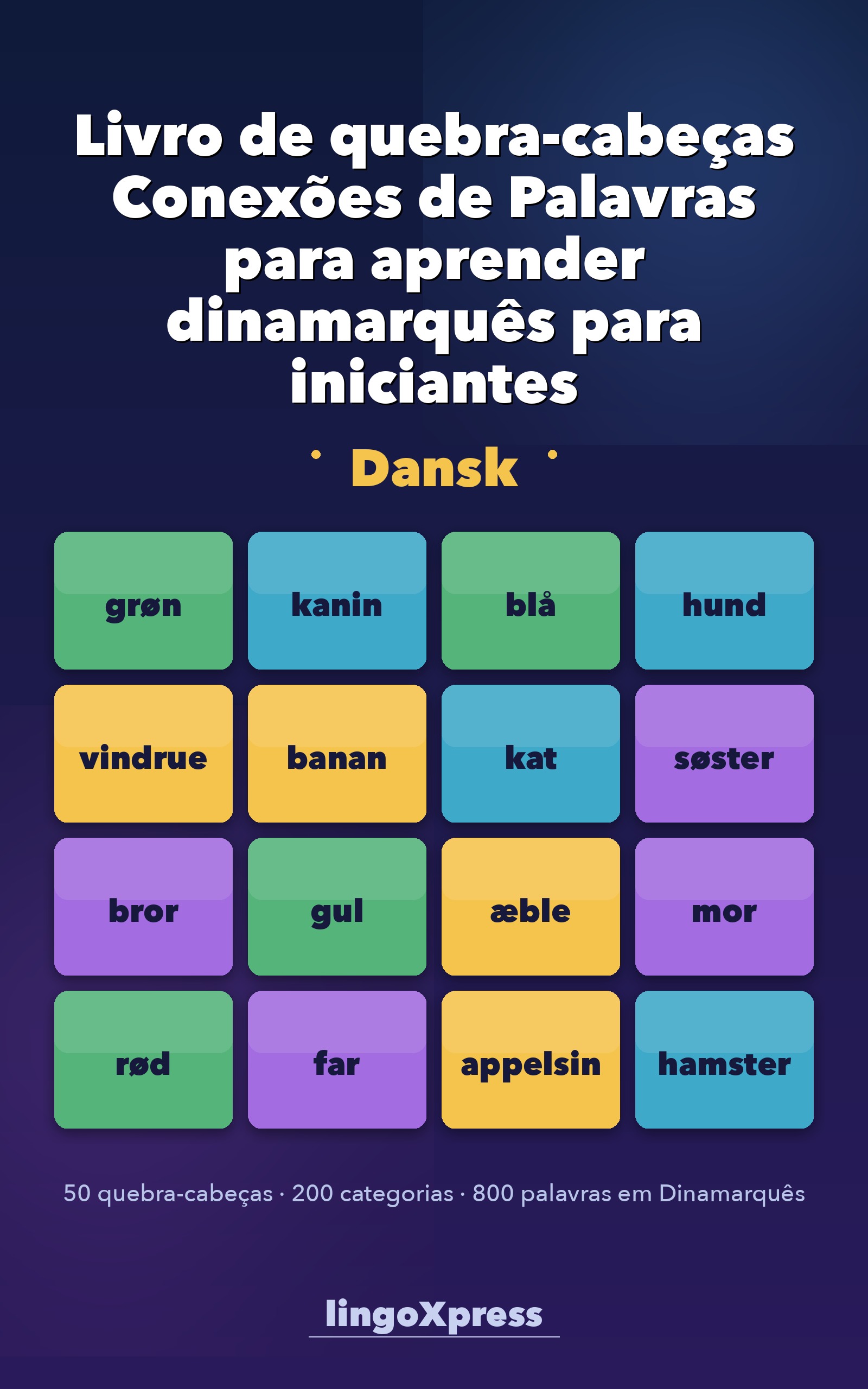 Livro de quebra-cabeças Conexões de Palavras para aprender dinamarquês para iniciantes