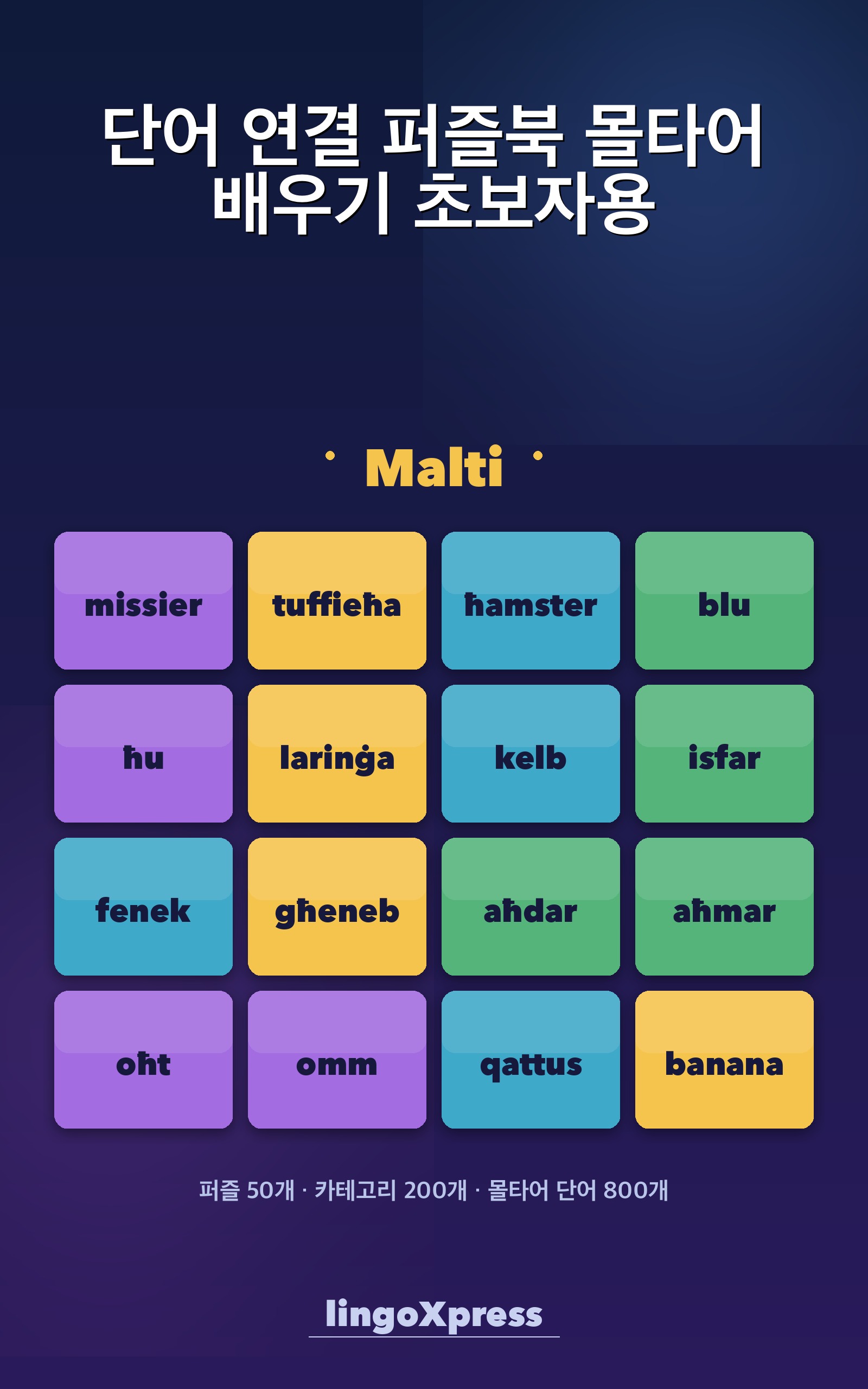 단어 연결 퍼즐북 몰타어 배우기 초보자용