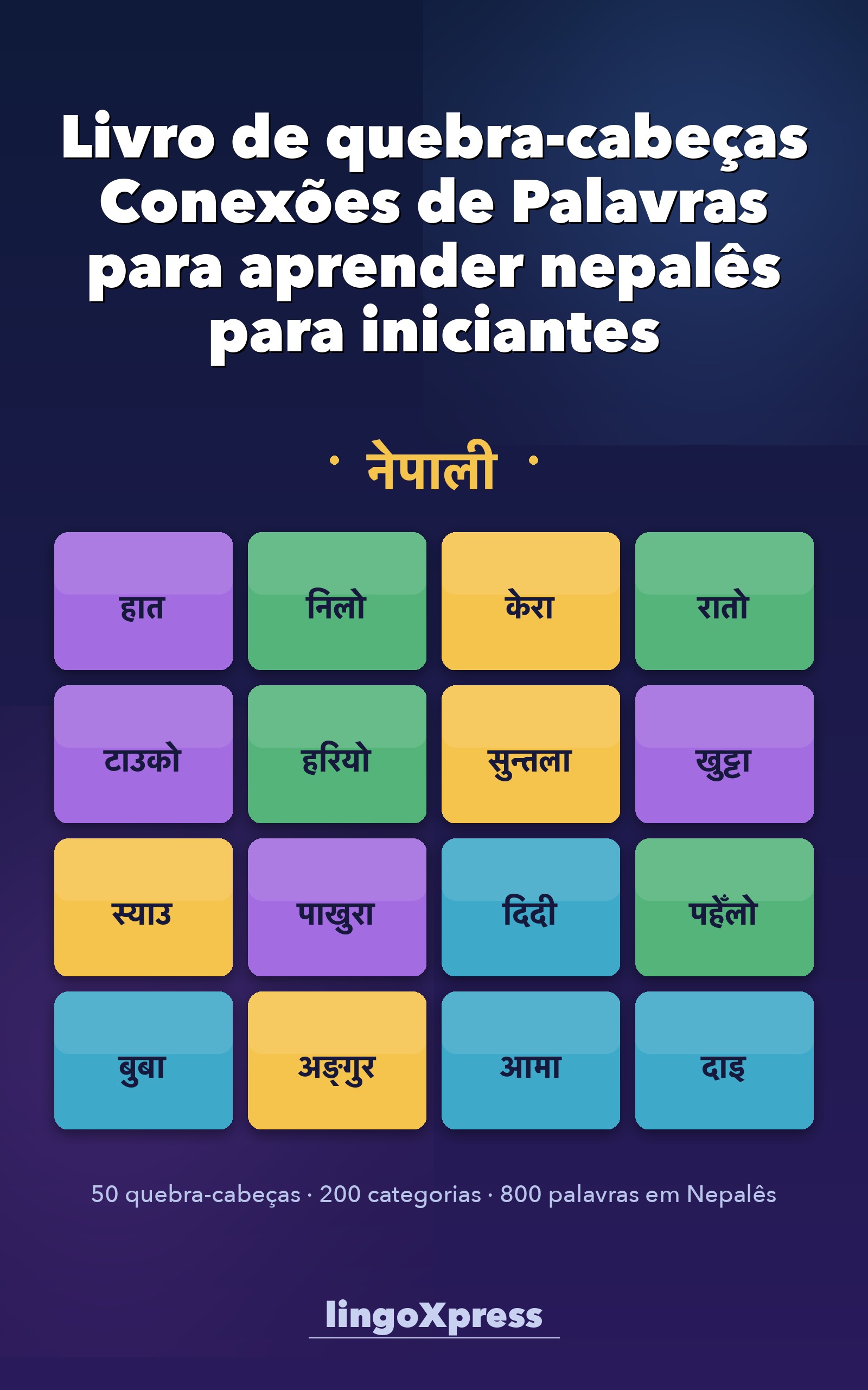 Livro de quebra-cabeças Conexões de Palavras para aprender nepalês para iniciantes