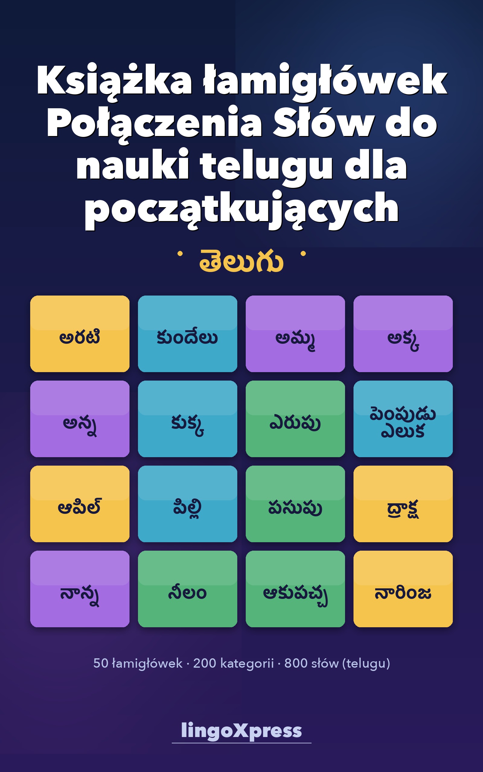 Książka łamigłówek Połączenia Słów do nauki telugu dla początkujących