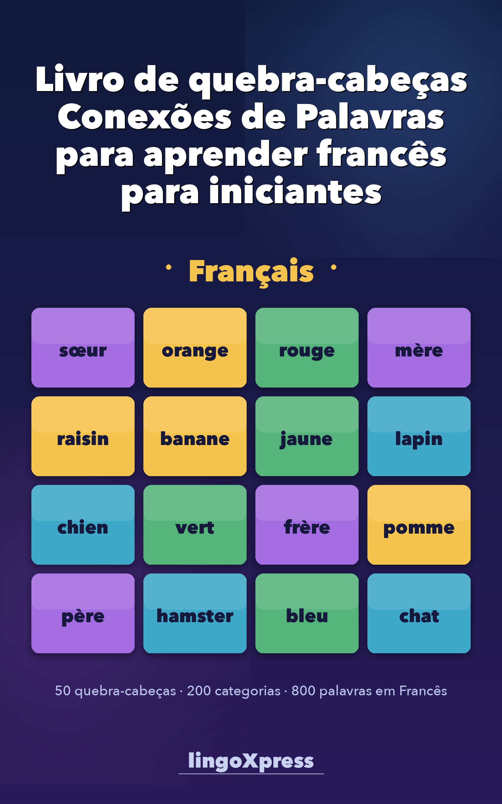 Livro de quebra-cabeças Conexões de Palavras para aprender francês para iniciantes