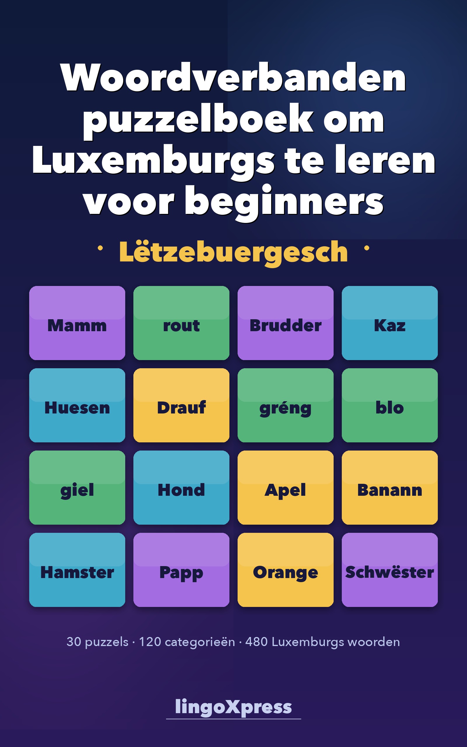 Woordverbanden puzzelboek om Luxemburgs te leren voor beginners