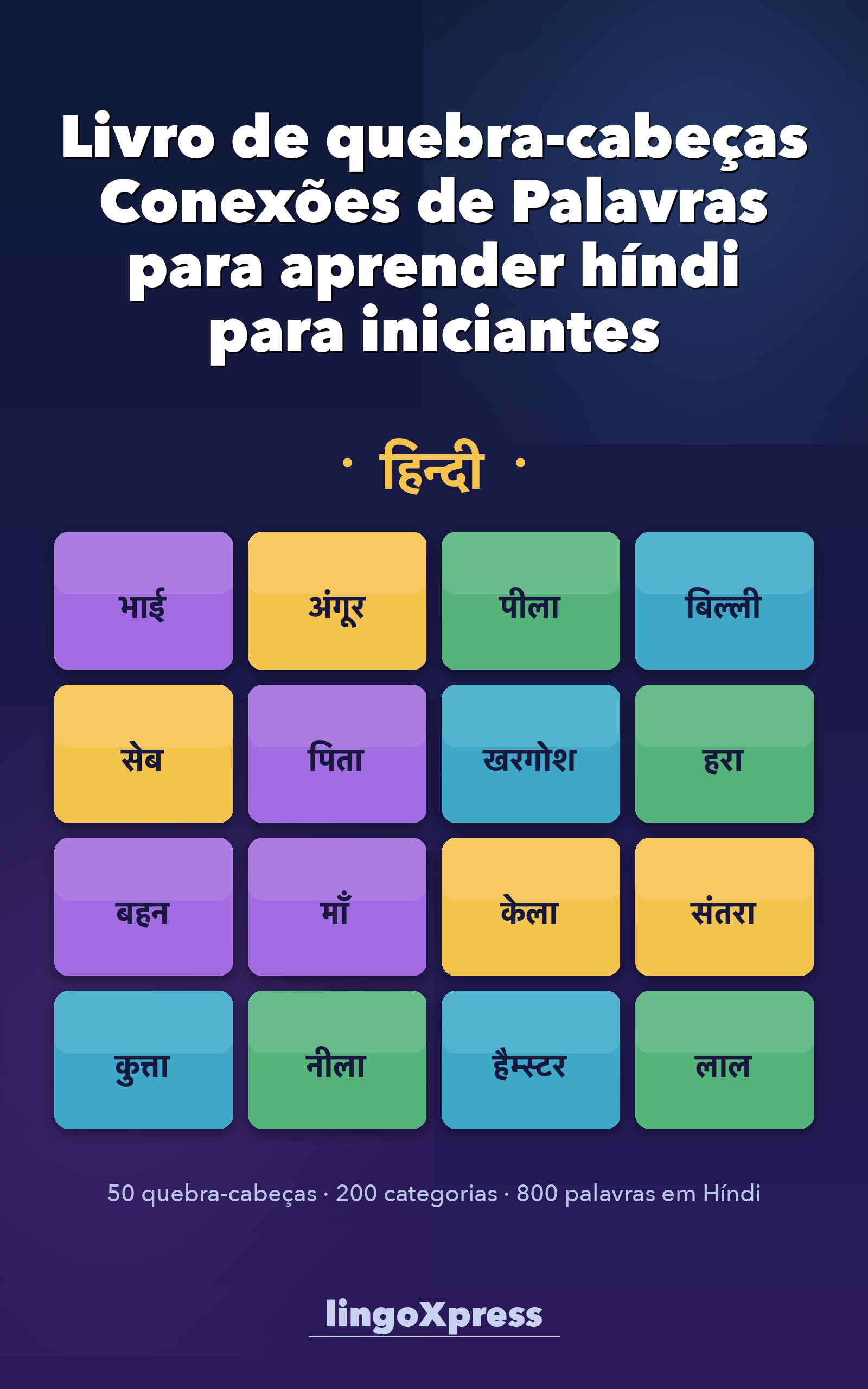 Livro de quebra-cabeças Conexões de Palavras para aprender híndi para iniciantes