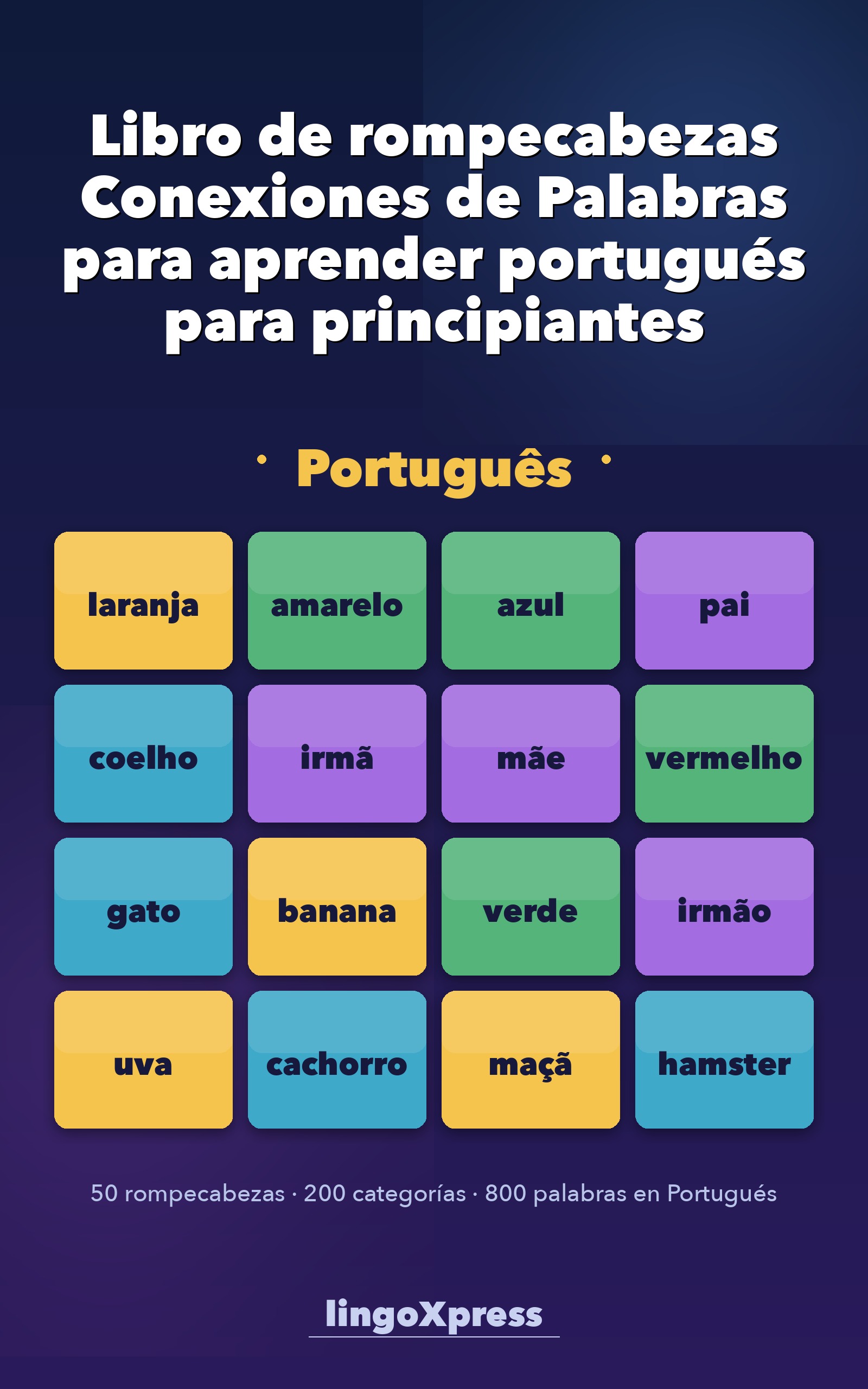 Libro de rompecabezas Conexiones de Palabras para aprender portugués para principiantes