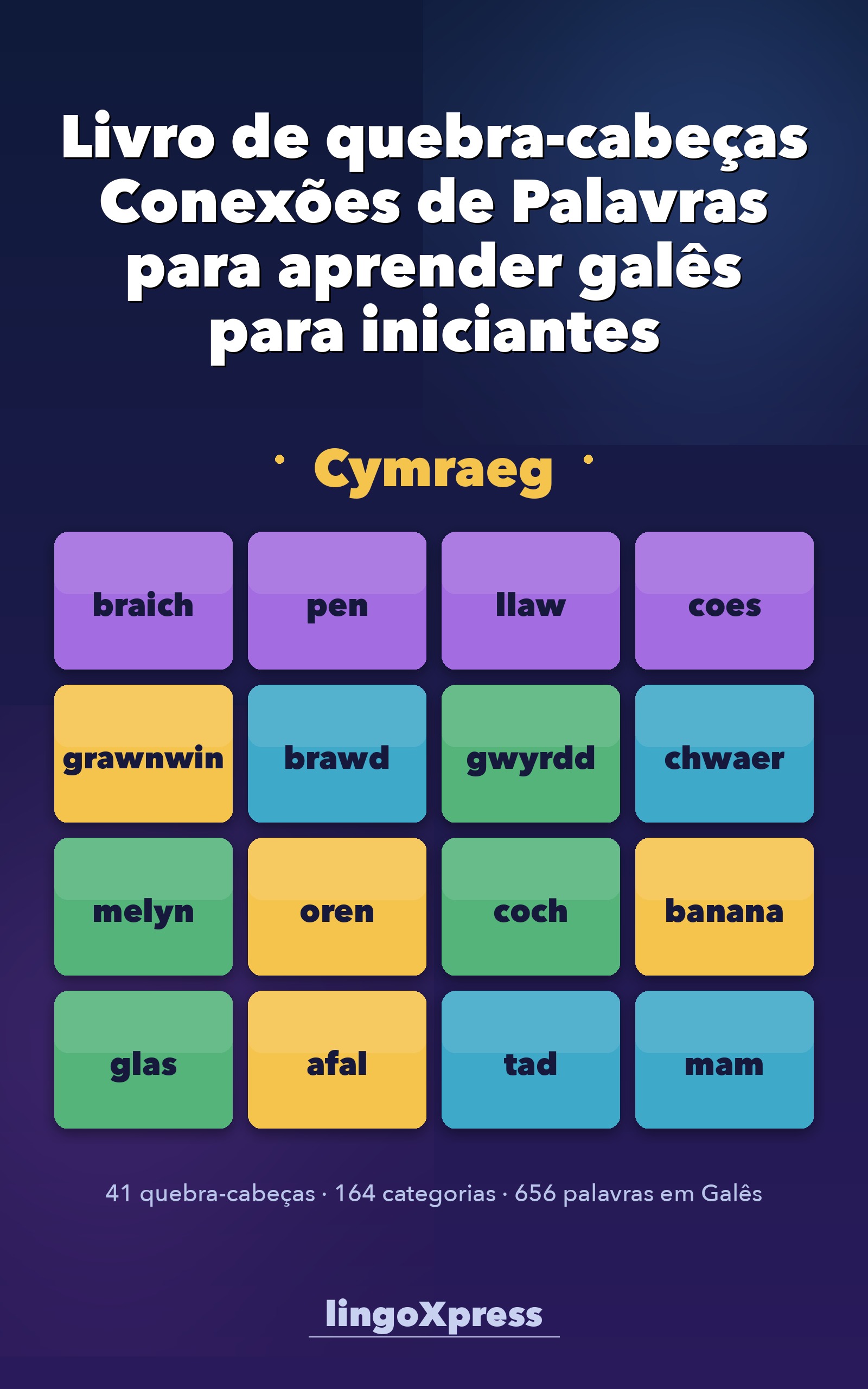 Livro de quebra-cabeças Conexões de Palavras para aprender galês para iniciantes