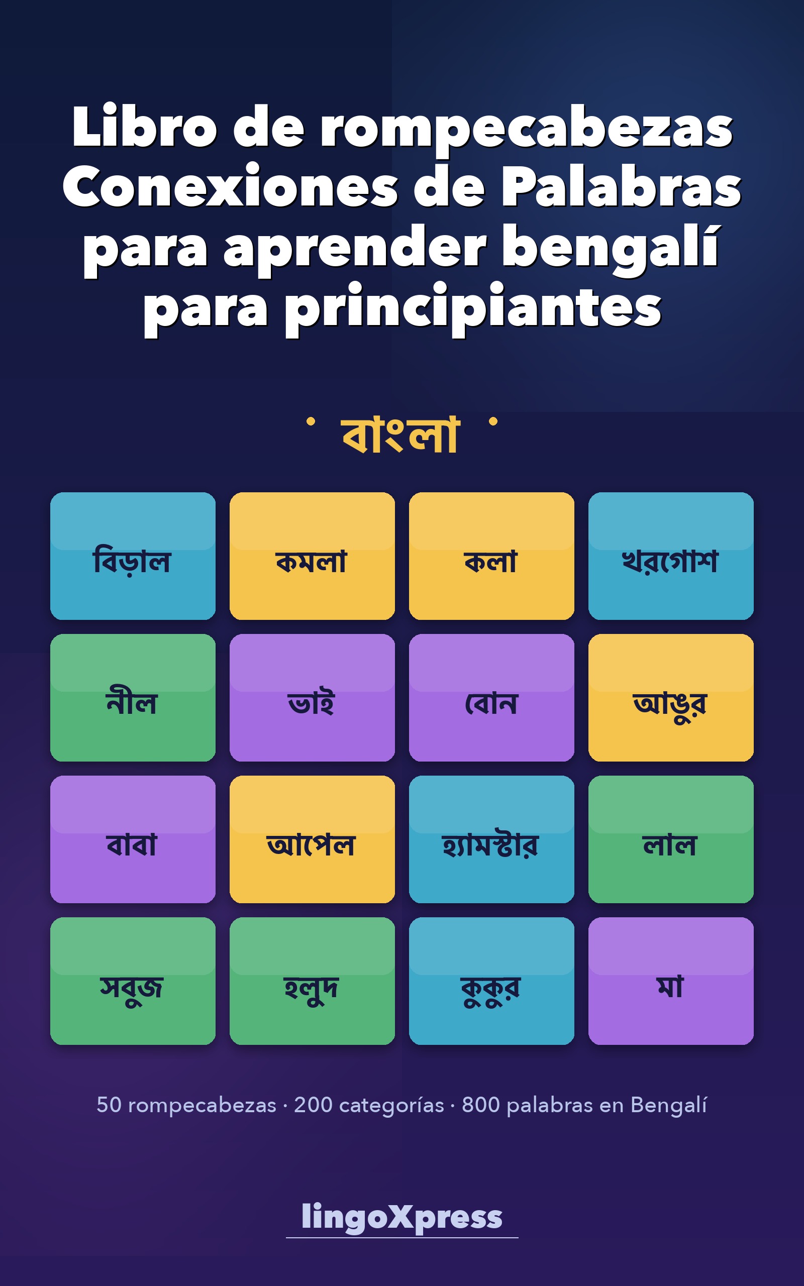 Libro de rompecabezas Conexiones de Palabras para aprender bengalí para principiantes