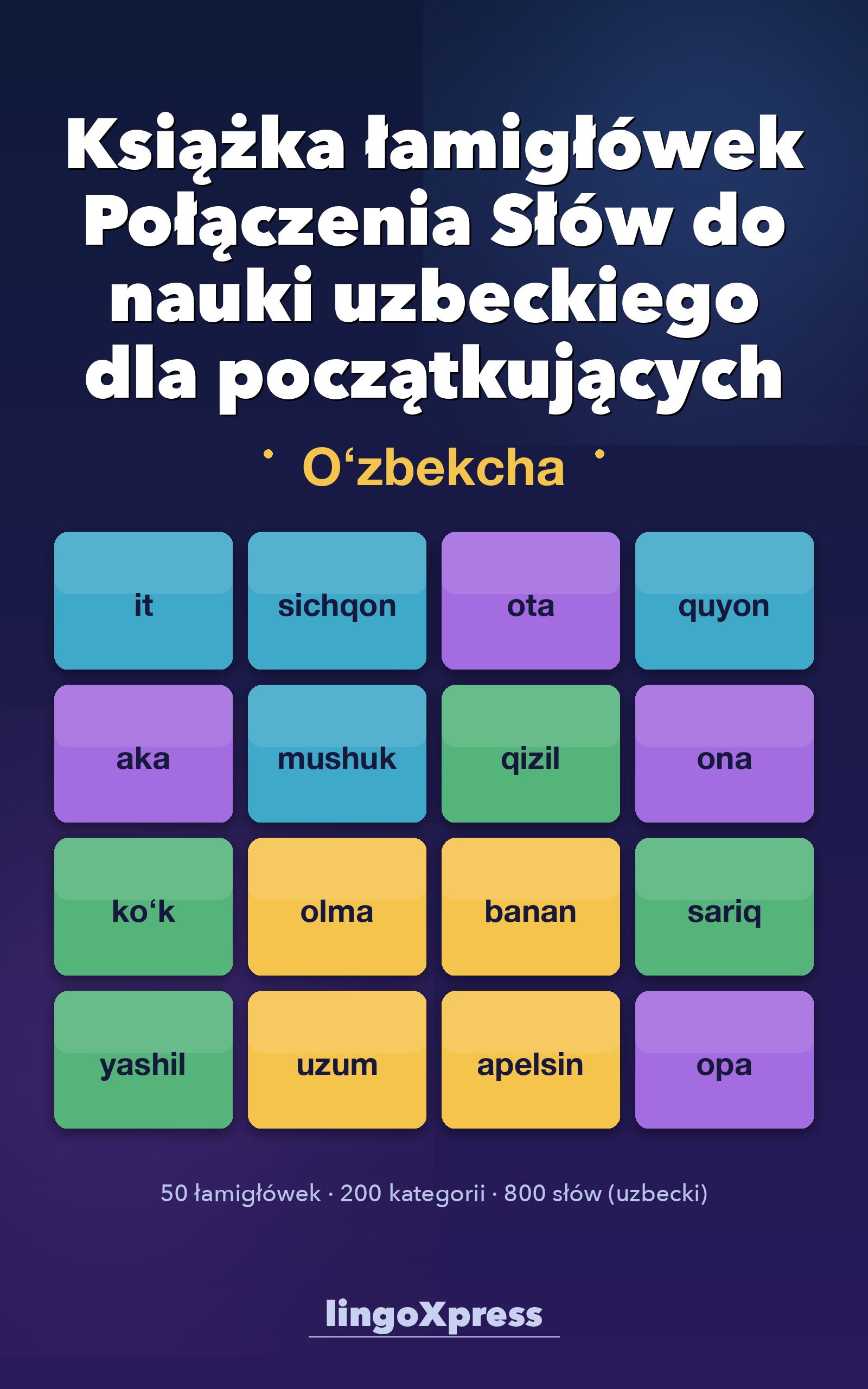 Książka łamigłówek Połączenia Słów do nauki uzbeckiego dla początkujących