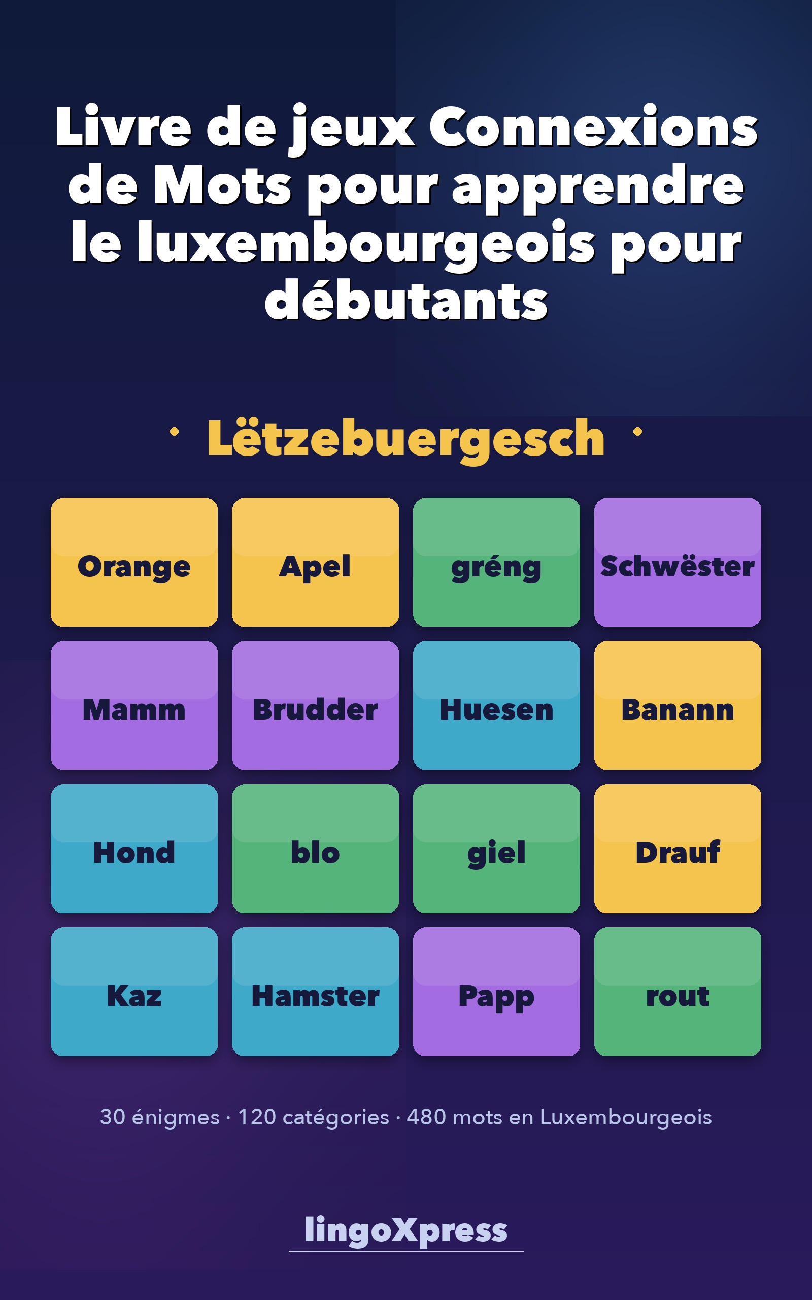 Livre de jeux Connexions de Mots pour apprendre le luxembourgeois pour débutants