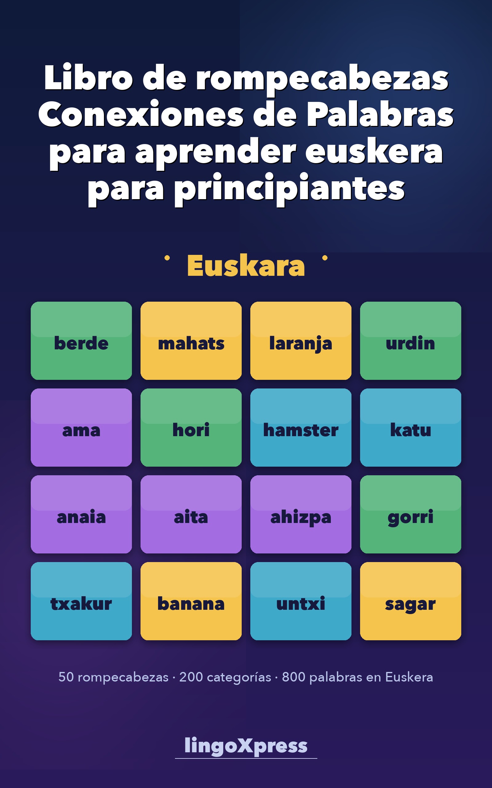 Libro de rompecabezas Conexiones de Palabras para aprender euskera para principiantes