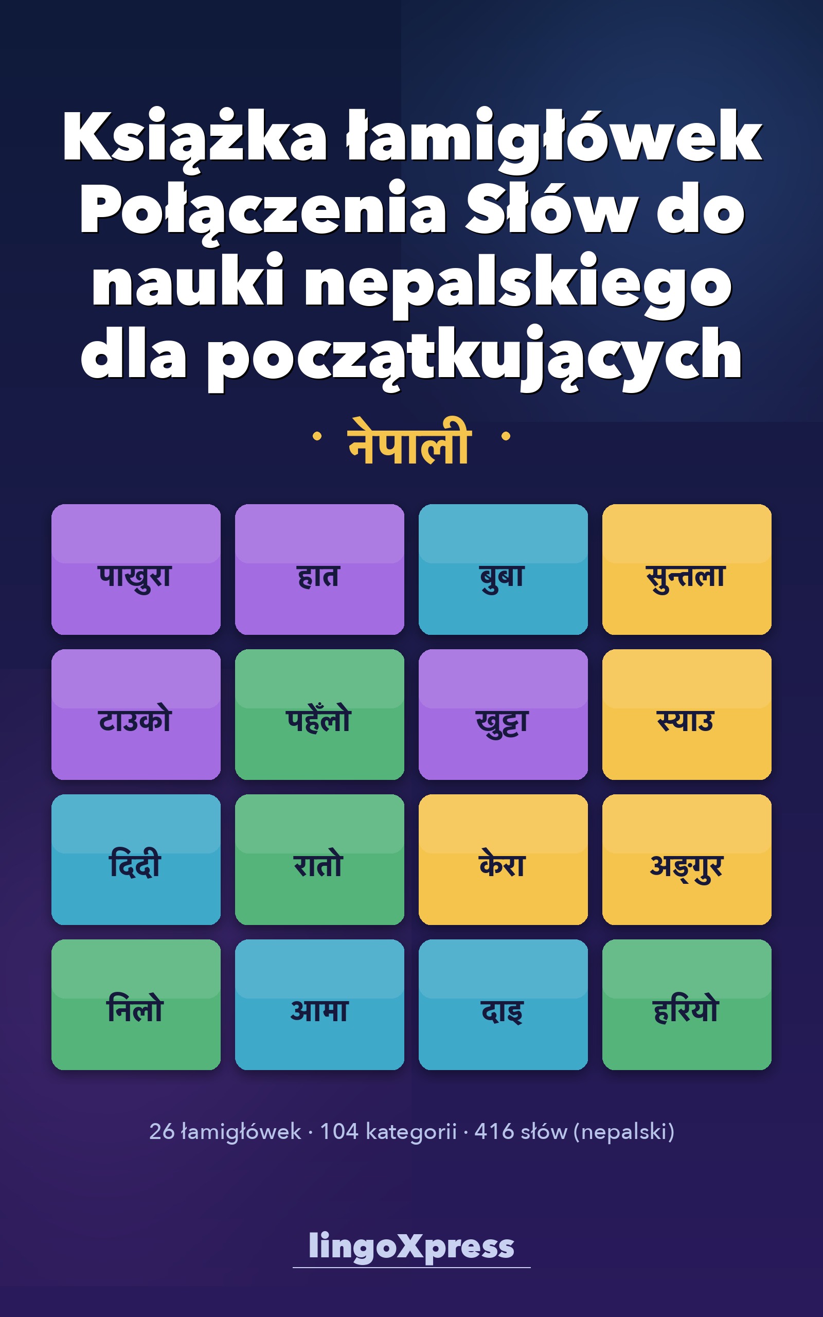 Książka łamigłówek Połączenia Słów do nauki nepalskiego dla początkujących