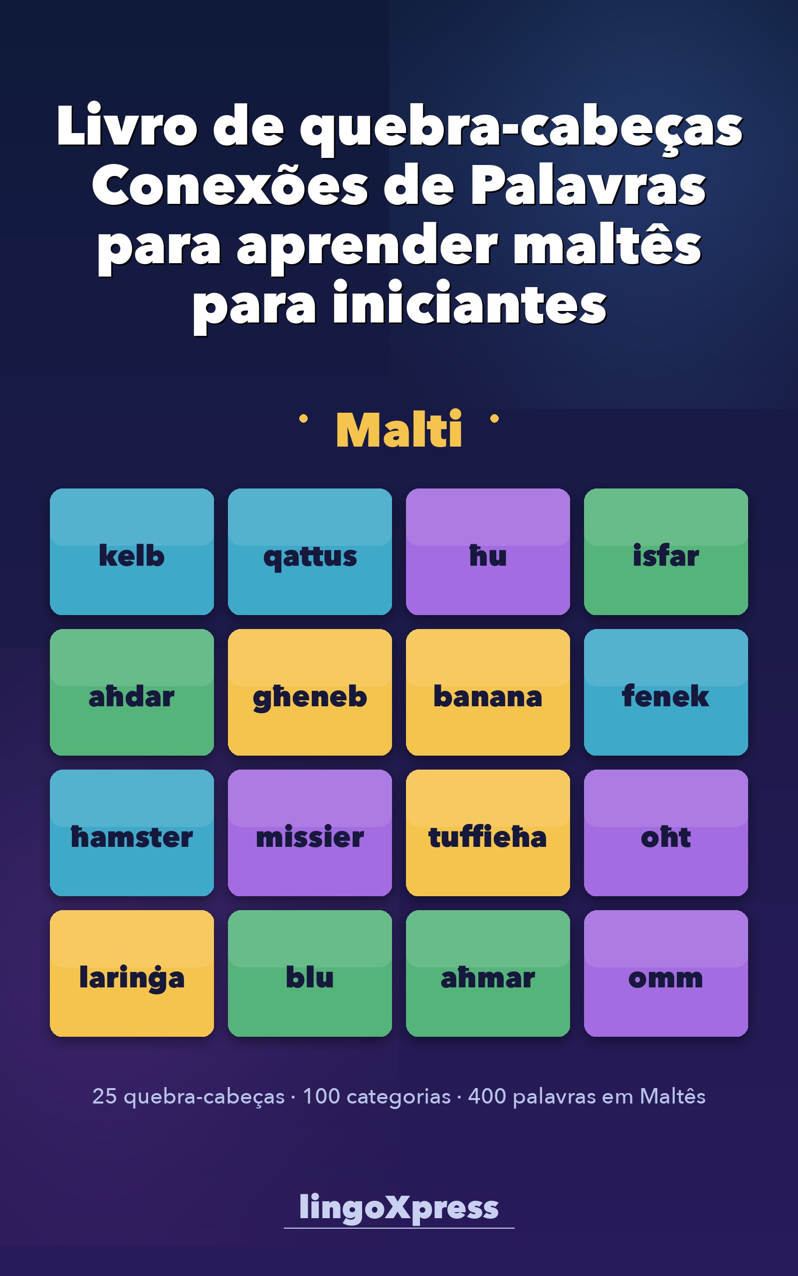 Livro de quebra-cabeças Conexões de Palavras para aprender maltês para iniciantes