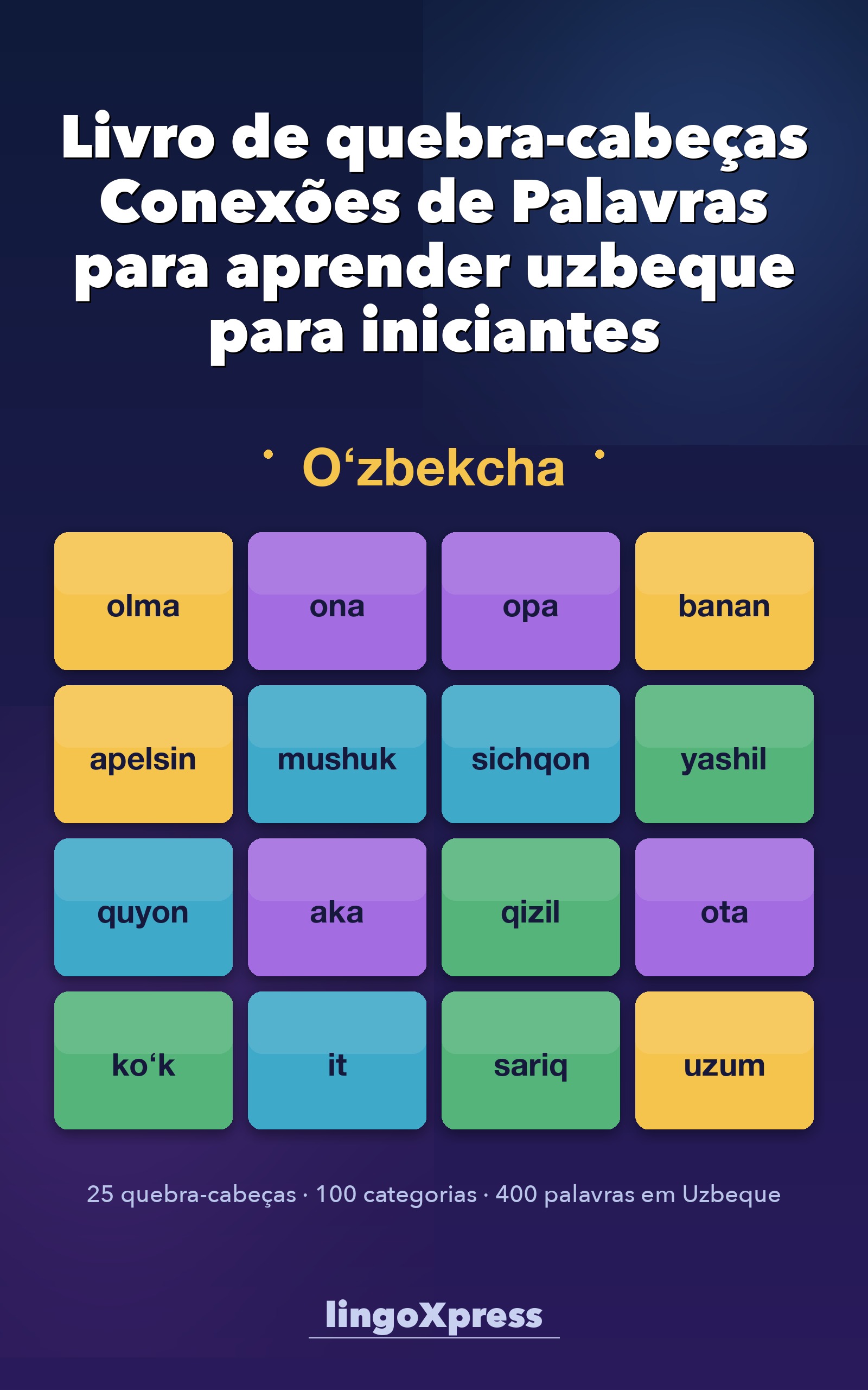 Livro de quebra-cabeças Conexões de Palavras para aprender uzbeque para iniciantes