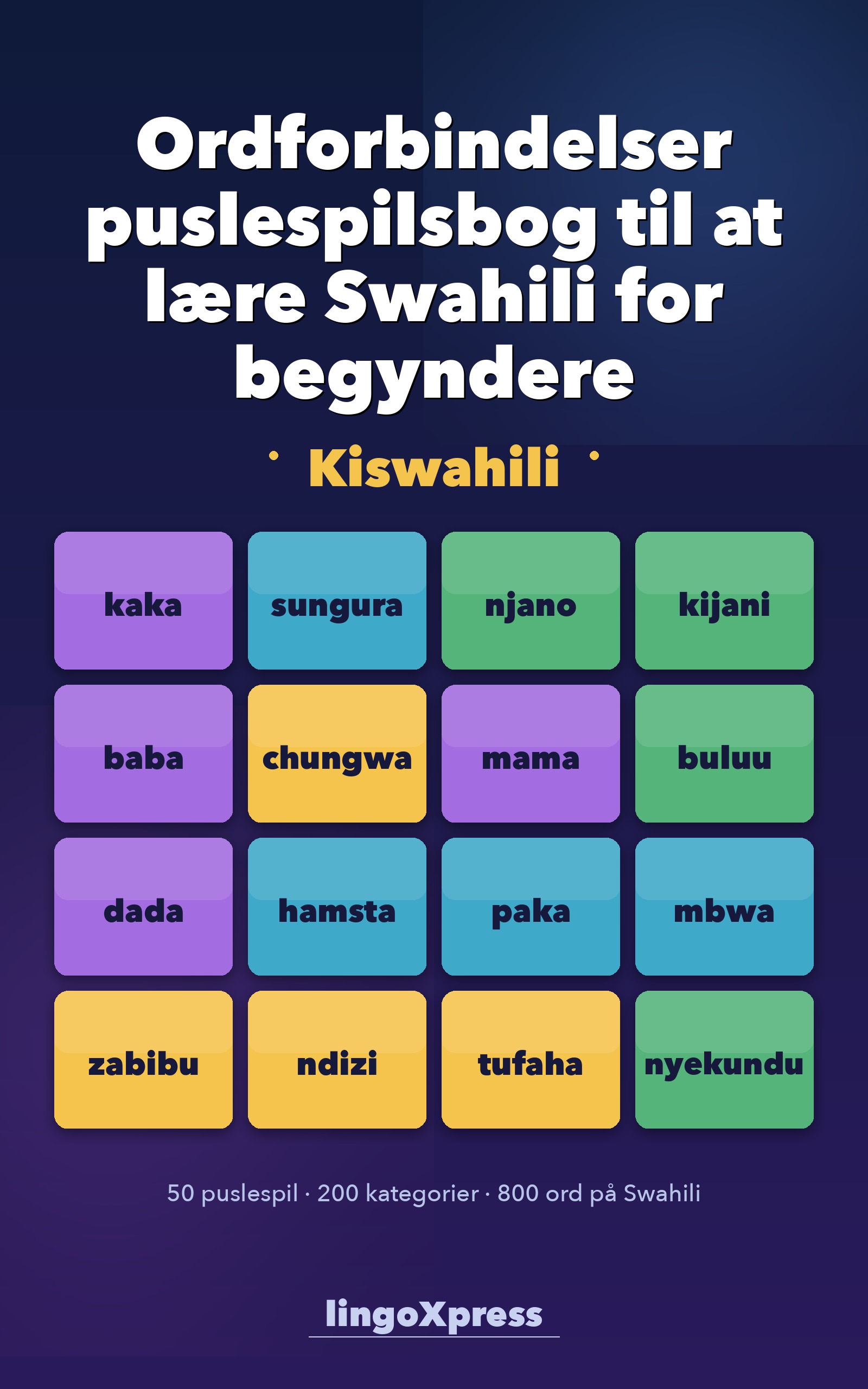 Ordforbindelser puslespilsbog til at lære Swahili for begyndere