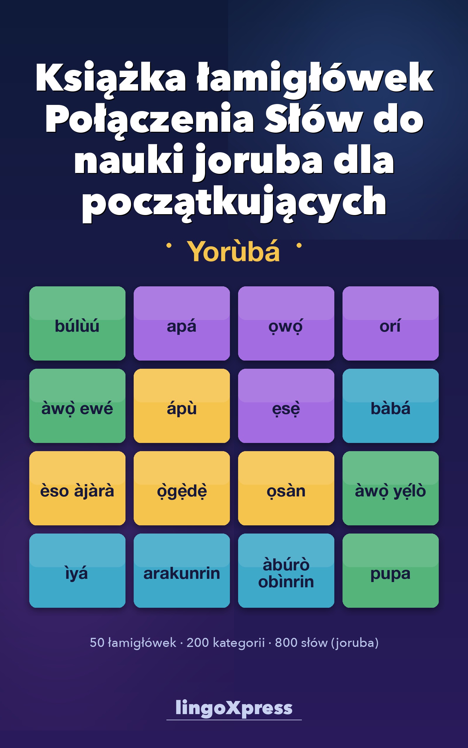 Książka łamigłówek Połączenia Słów do nauki joruba dla początkujących