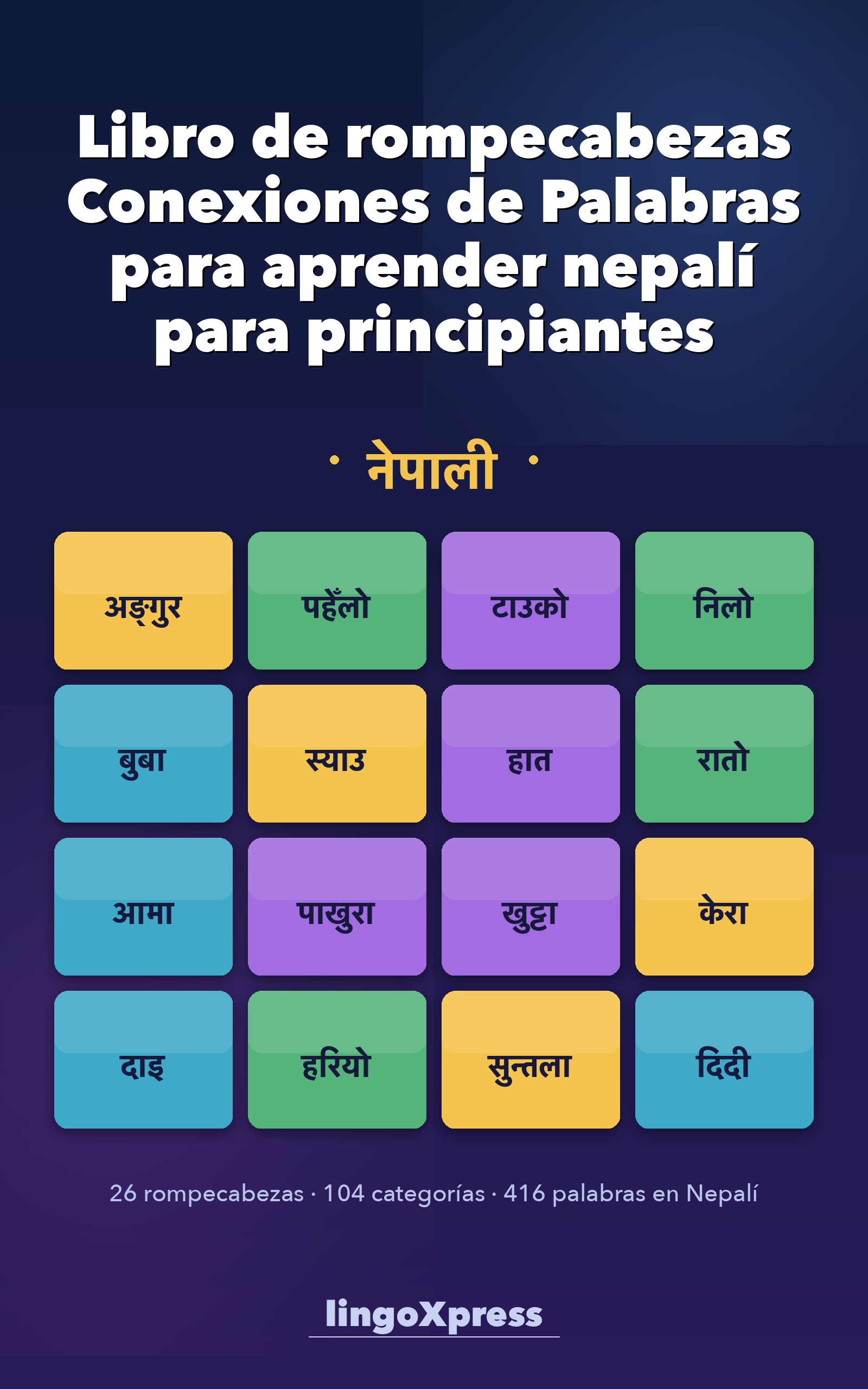 Libro de rompecabezas Conexiones de Palabras para aprender nepalí para principiantes