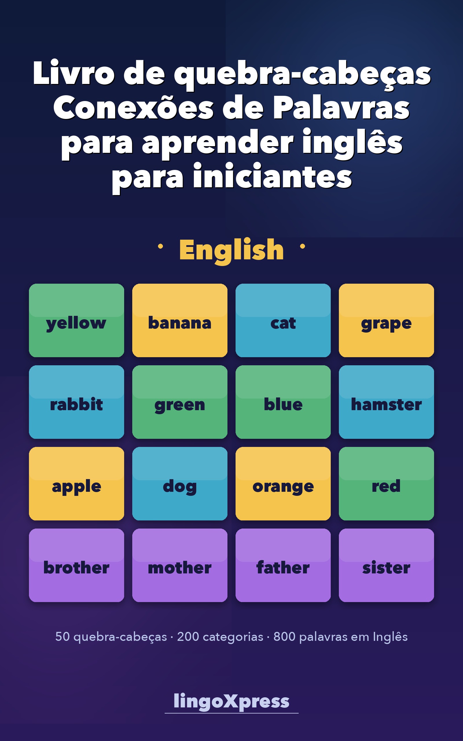 Livro de quebra-cabeças Conexões de Palavras para aprender inglês para iniciantes