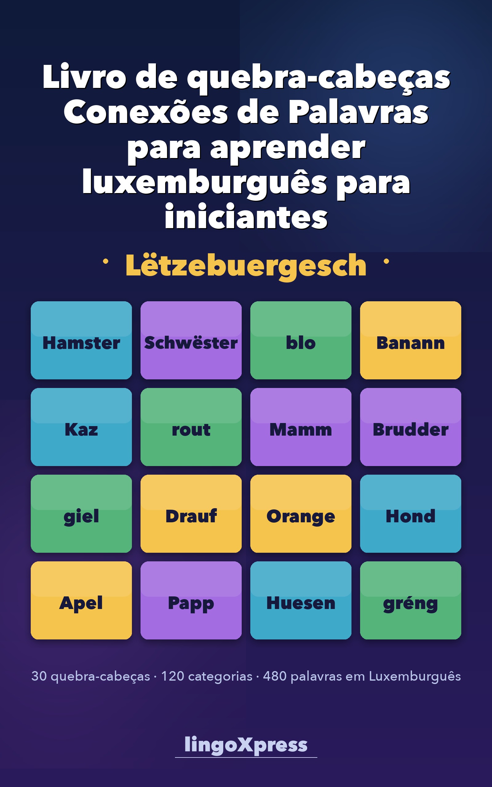 Livro de quebra-cabeças Conexões de Palavras para aprender luxemburguês para iniciantes