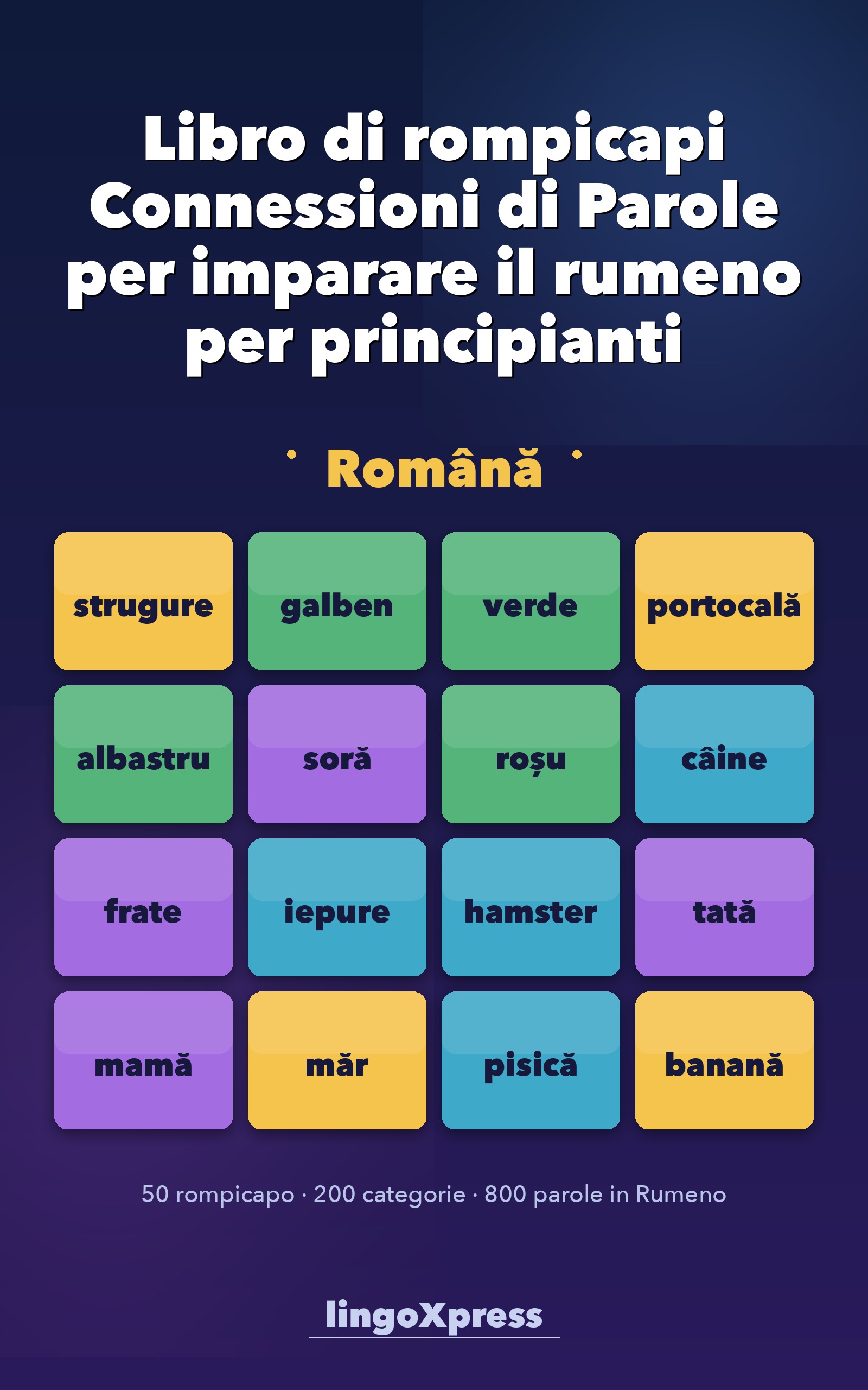 Libro di rompicapi Connessioni di Parole per imparare il rumeno per principianti
