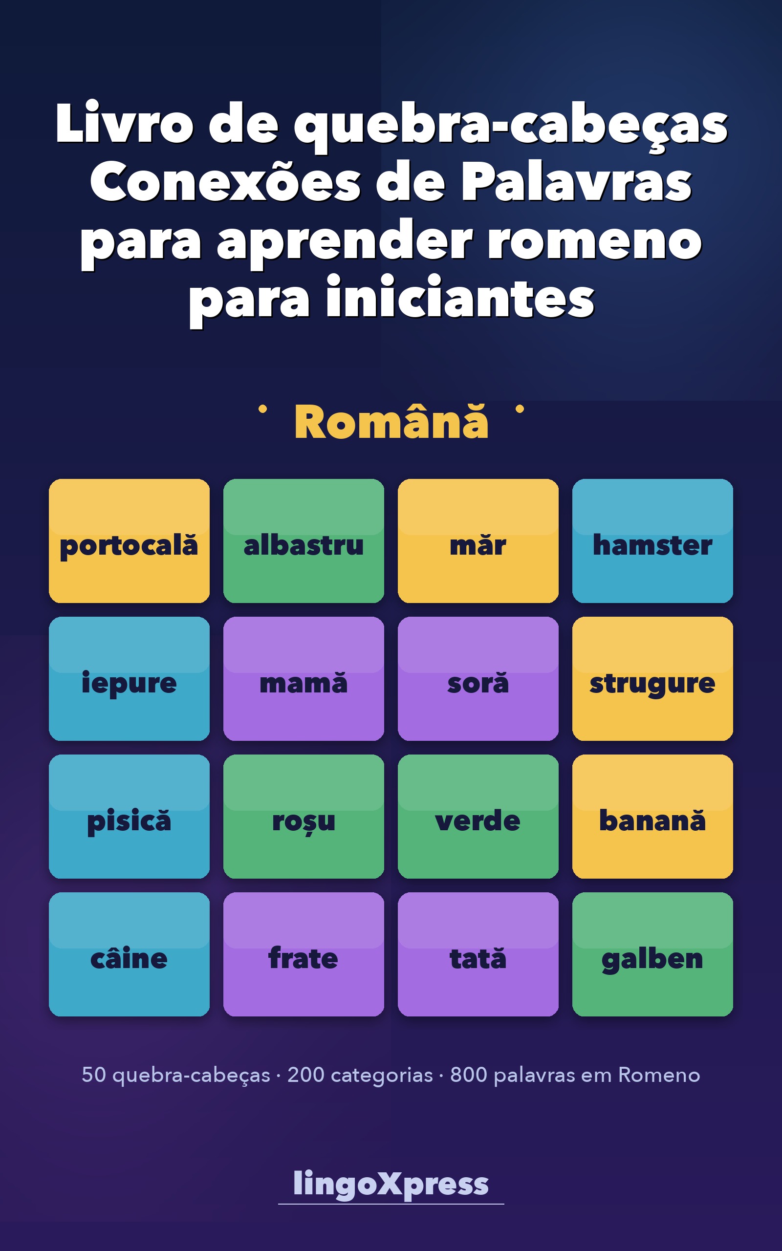 Livro de quebra-cabeças Conexões de Palavras para aprender romeno para iniciantes