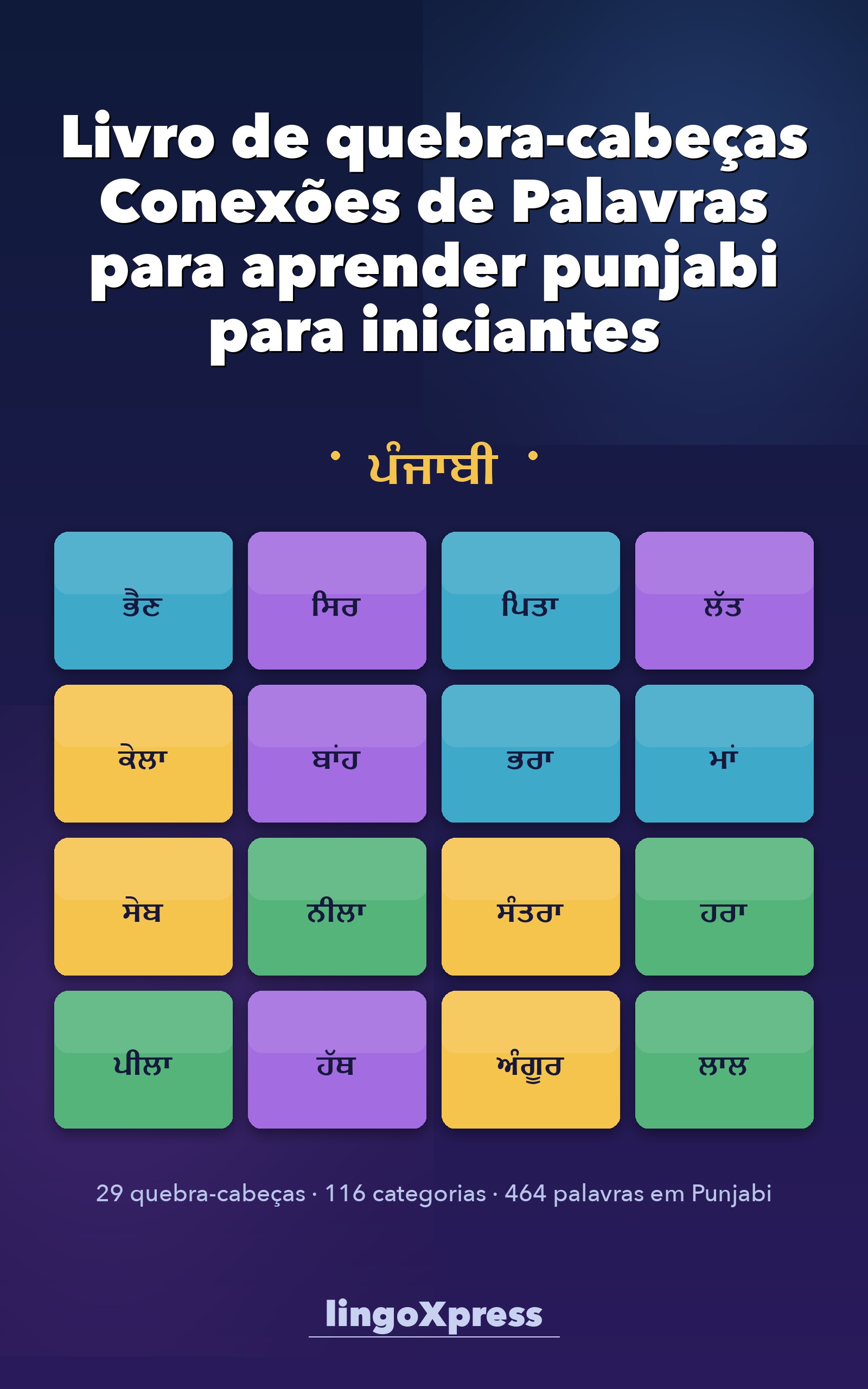 Livro de quebra-cabeças Conexões de Palavras para aprender punjabi para iniciantes