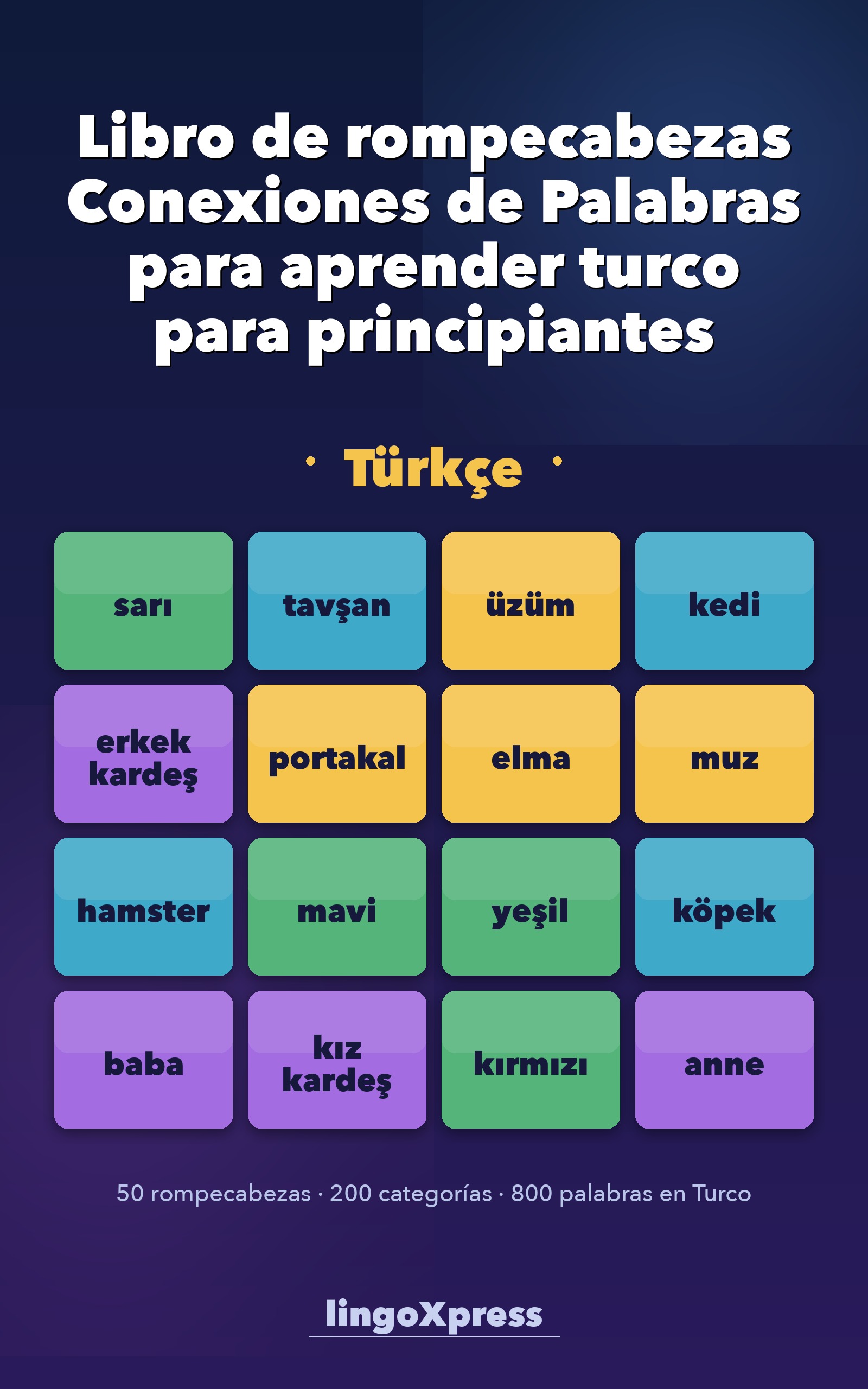 Libro de rompecabezas Conexiones de Palabras para aprender turco para principiantes