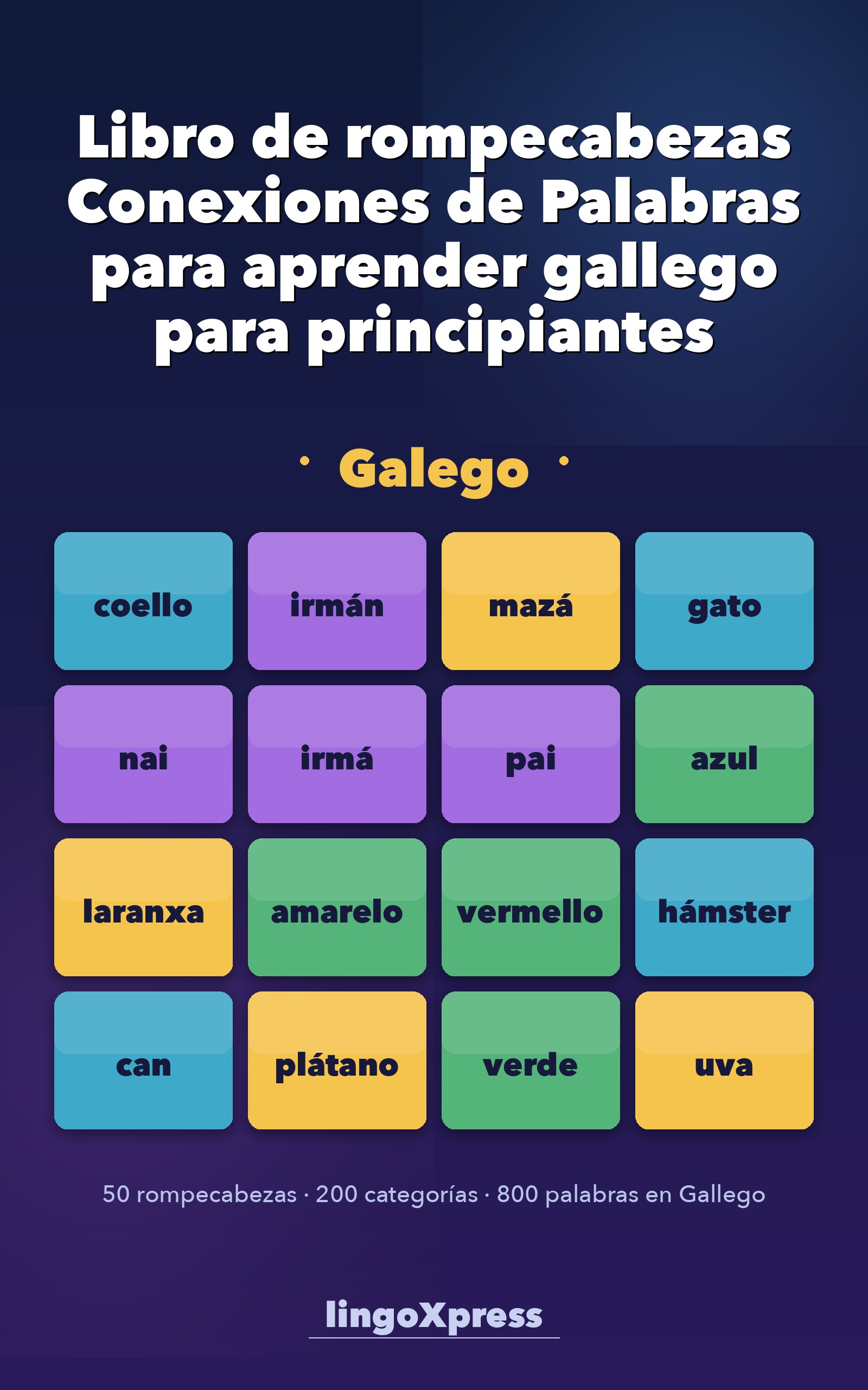 Libro de rompecabezas Conexiones de Palabras para aprender gallego para principiantes