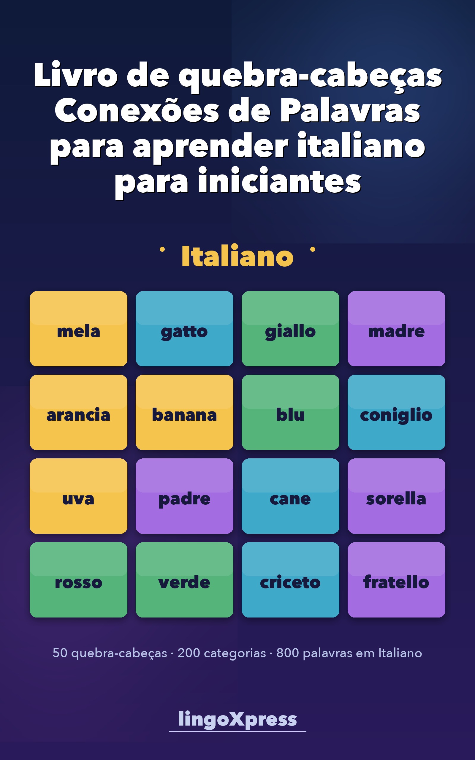 Livro de quebra-cabeças Conexões de Palavras para aprender italiano para iniciantes