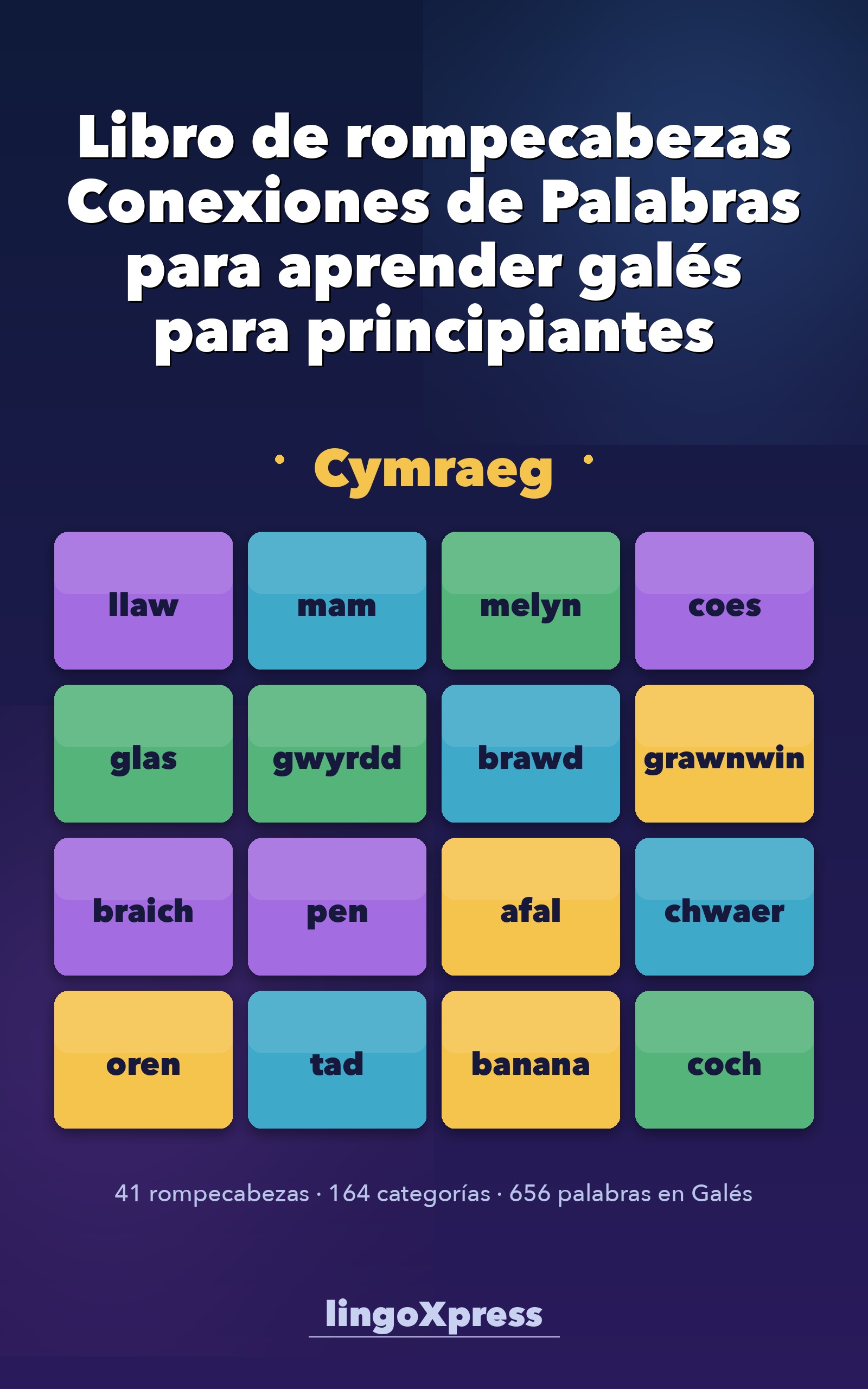 Libro de rompecabezas Conexiones de Palabras para aprender galés para principiantes