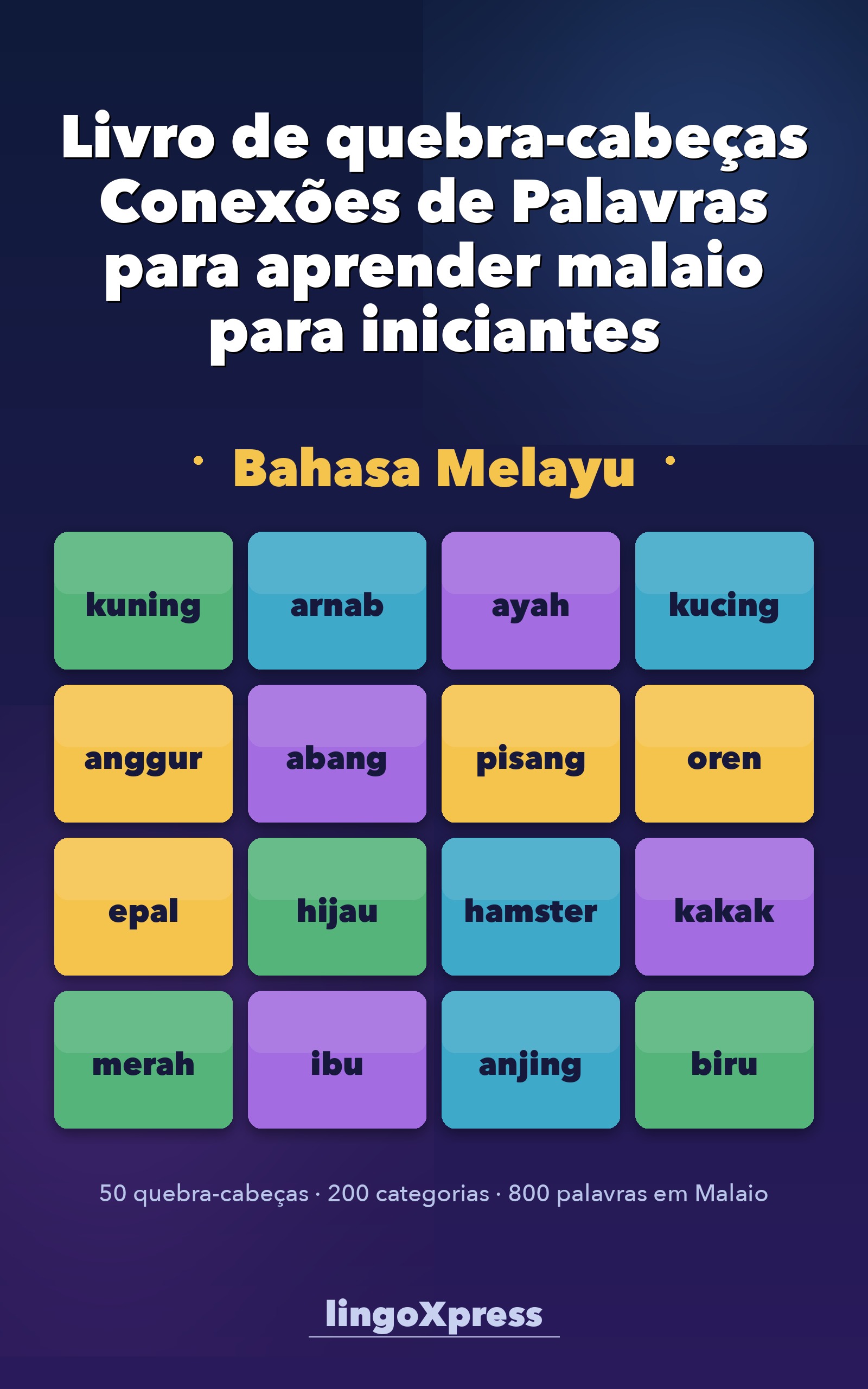 Livro de quebra-cabeças Conexões de Palavras para aprender malaio para iniciantes